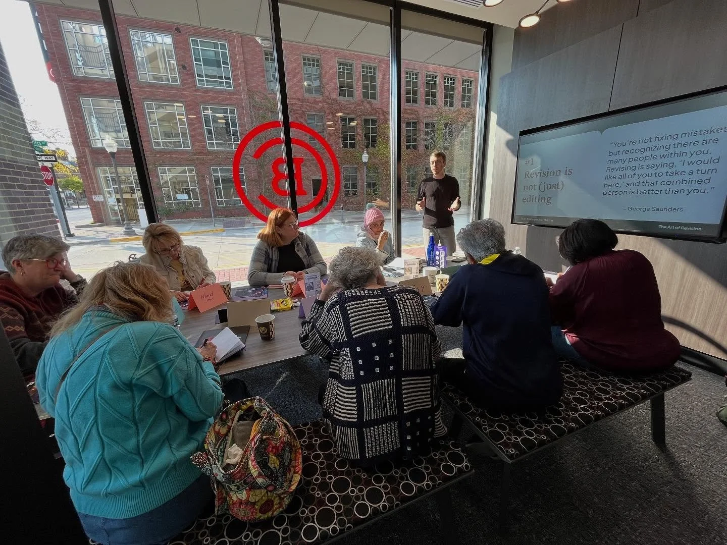 The writers who attended &ldquo;The Art of Revision&rdquo; today learned revising tips from DWR Coach Justin Brouckaert! 

A few takeaways:
📝 Every paragraph should have a job. If it doesn&rsquo;t, you should assign it a job or cut it!

📝 Pick a bu