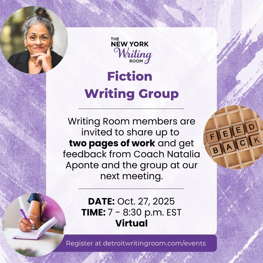 October Writing Group reminder and announcement! 💜📣

Writing Room members can join us on Monday, Oct. 27 for our monthly writing group! The groups will now be separated into non-fiction and fiction. The non-fiction group will be led by @detroitwrit