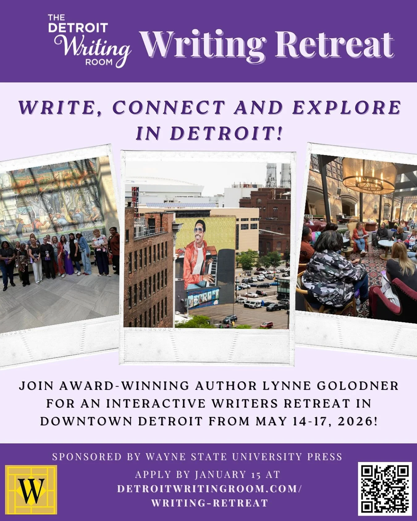 Writing Retreat 2026 applications are now open! 📬

Join award-winning author and DWR writing coach @lynnegolodner May 14-17, 2026 for an interactive writers retreat in Detroit. 

We&rsquo;ll hear from local authors, meander among artwork, murals and