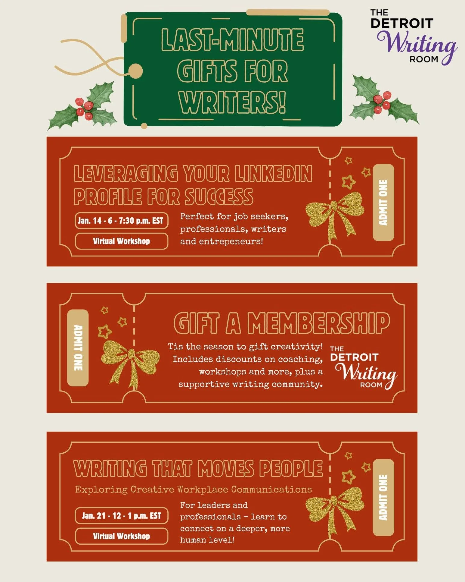 Are you last-minute holiday shopping? Here are some gift ideas for the writers in your life. 🎁

🔗Leveraging Your LinkedIn Profile for Success 🔗
Unlock the full potential of your LinkedIn profile and position yourself for success at this virtual wo