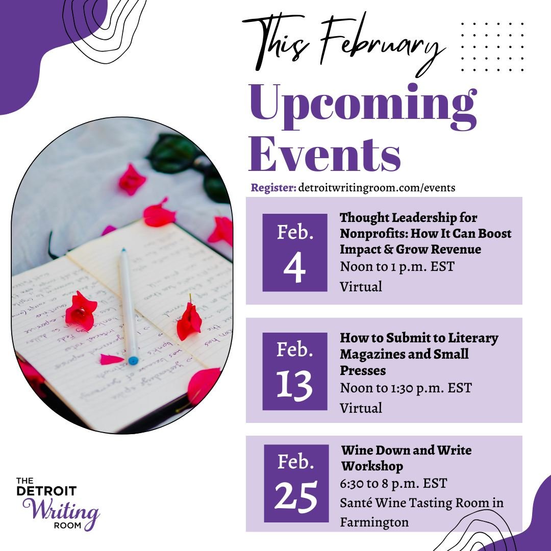 Happy February! ✨❣️

Check out our workshops coming up this month at detroitwritingroom.com/events.

💜🖊
#detroitwritingroom #detroit #detroitwritingworkshop #detroitwriters #detroitmi #detroitcreatives #detroitwritingcommunity #thoughtleadership #l