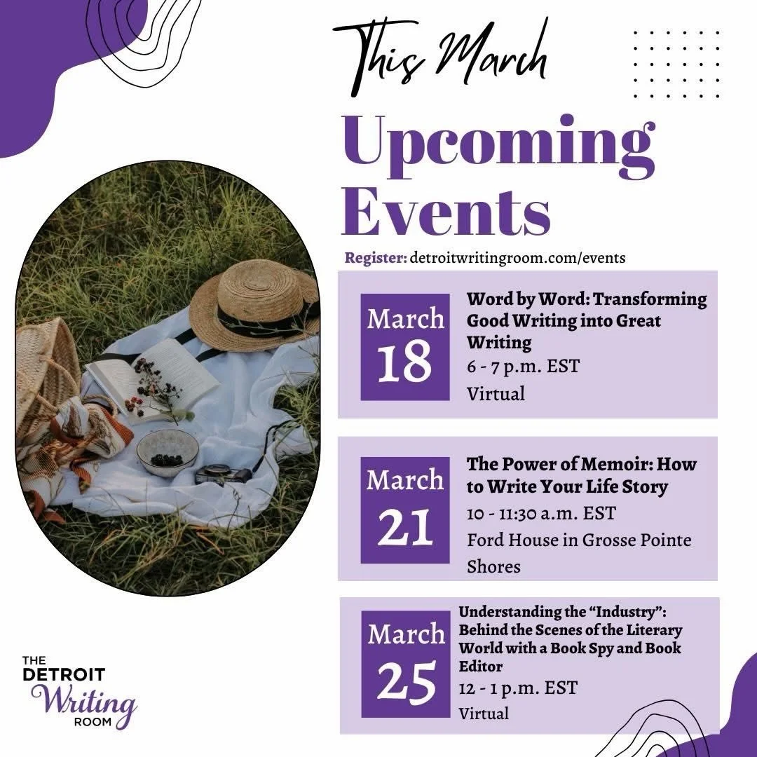 Happy March! ✨🌸 This month, we&rsquo;re digging into line editing, memoir writing and the publishing industry! 

Experiences will be led by @detroitwritingroom coaches @elizabethannatkins and Aaron Robertson + @newyorkwritingroom coaches @jmc.editin