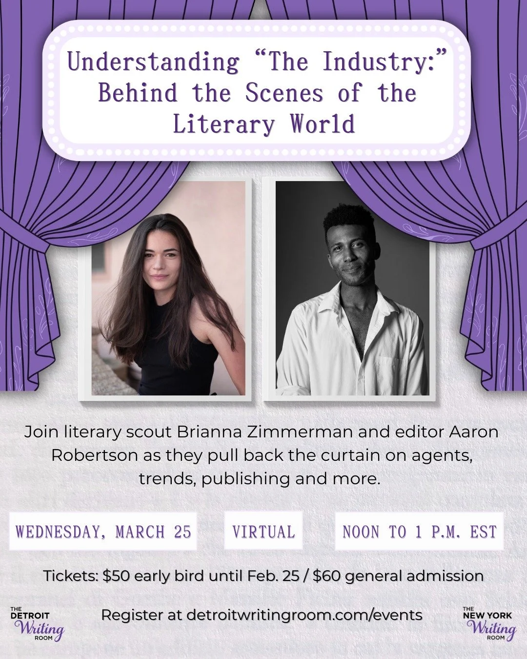 Curious what a literary scout does? Join our virtual conversation on March 25 to find out!

@NewYorkWritingRoom coach Brianna Zimmerman is a professional literary scout who reads manuscripts before they hit the market, tracking trends and identifying