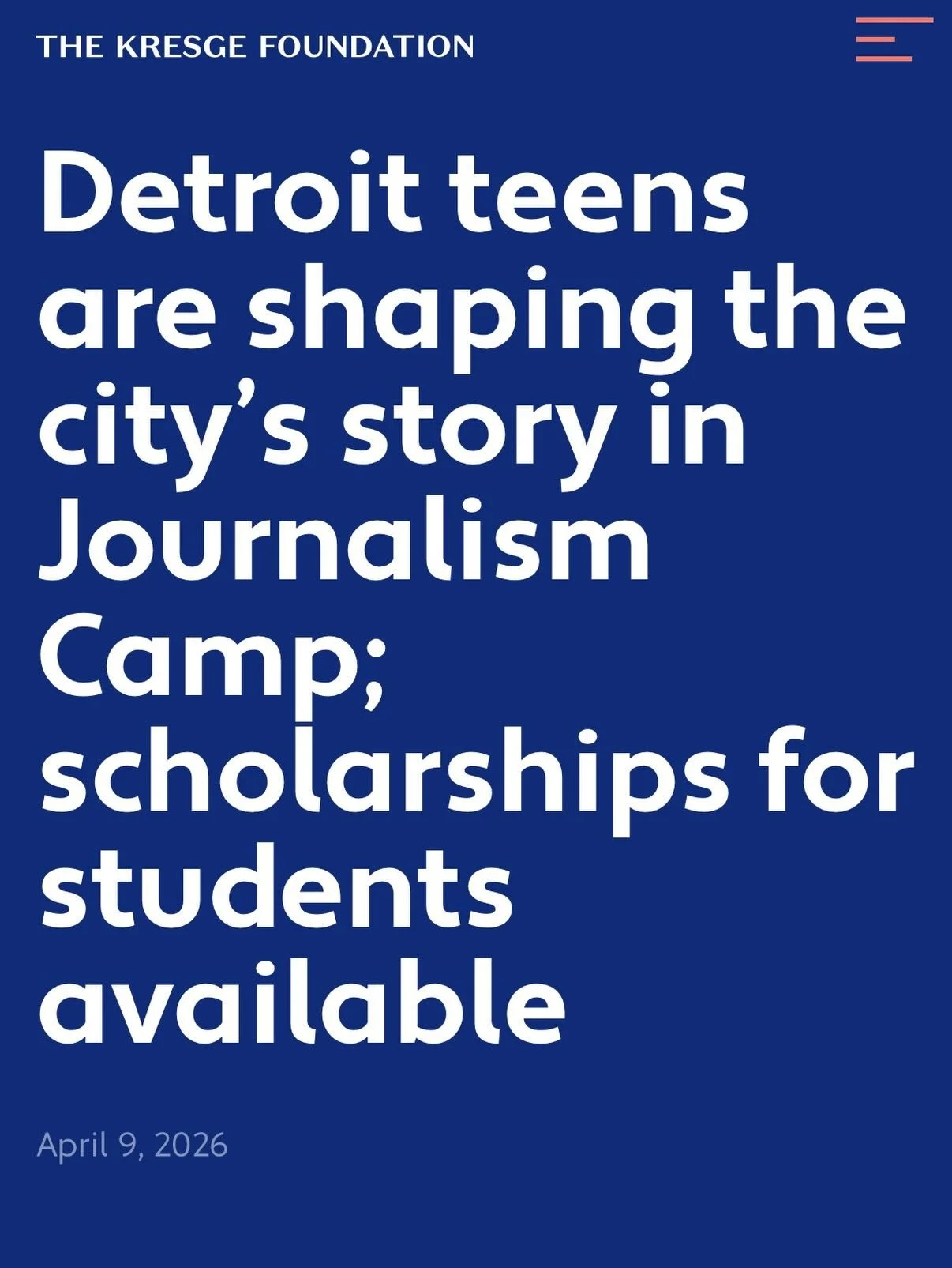 Thank you @thekresgefoundation for highlighting our summer Journalism Camp! 🗞️☀️

High school students can apply to attend the two-week camp July 6-17, 2026 at @waynestate. Students will learn from 30+ journalists and write an article published in @