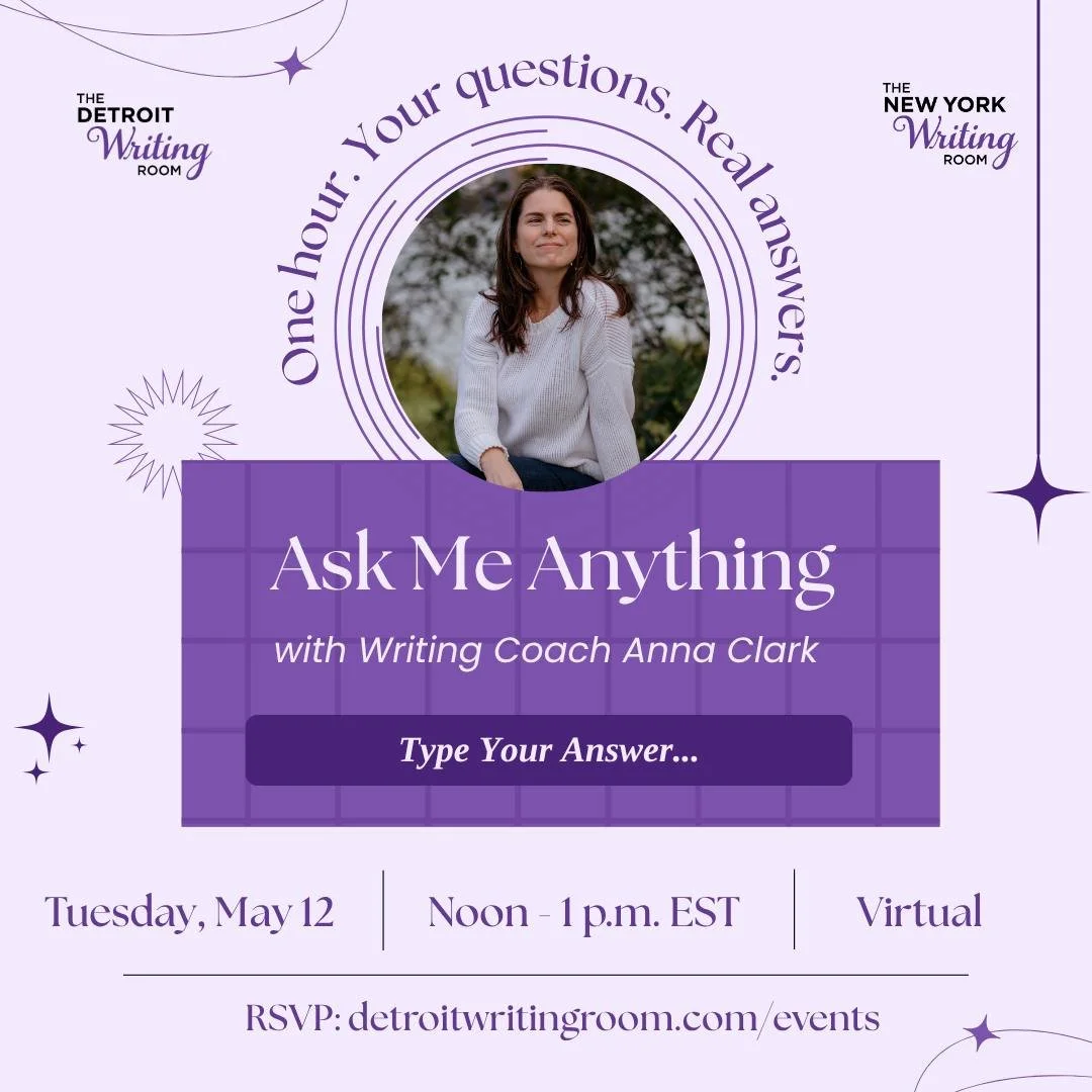 Writing Room members! Join us Tuesday, May 12 for an AMA with Detroit Writing Room Coach @AnnaLeighClark 🌟 

Anna is an award-winning author and journalist for @ProPublica, and she&rsquo;s here to answer your questions about writing, editing and sto