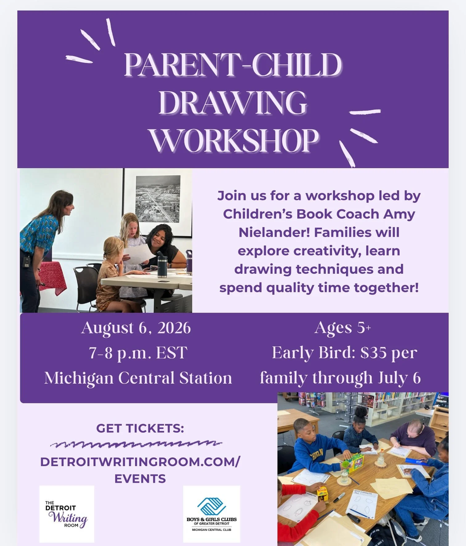 Looking for a fun way to connect with your child? Join Detroit Writing Room Coach @amynielander for a &ldquo;Parent-Child Drawing Workshop&rdquo; featuring the Create a Character Activity.

In this hands-on workshop, children and caregivers will work