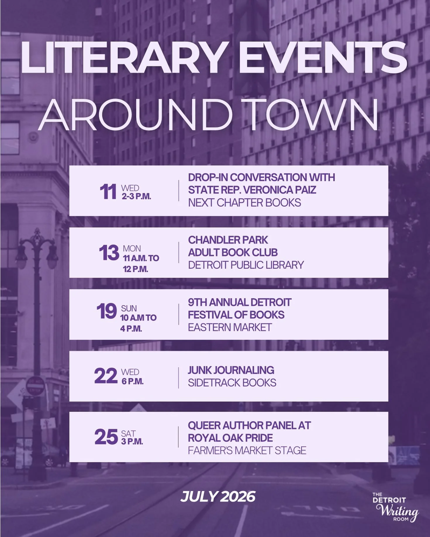 July is bringing plenty of opportunities to connect with books, authors and your local literary community this summer! 📚☀️
Check out these local events:

July 11 &ndash; Drop-In Conversation with State Representative Veronica Paiz 🕑 2-3 p.m.

July 