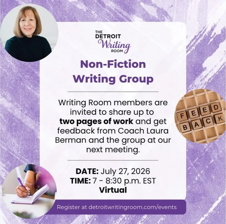 July Writing Group Reminder ⏰

Writing Room members can join us Monday, July 27 from 7-8:30 p.m. for our monthly Writing Group sessions! 

Share up to two pages of your work and receive thoughtful feedback from coaches and fellow writers! 

This mont