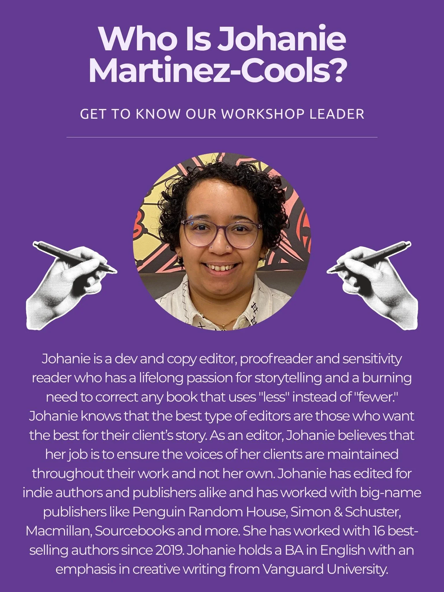 Representation matters. Write with intention. Write with care. 💜
Join New York Writing Room Coach Johanie Martinez-Cools for a virtual workshop on how to write neurodivergent characters mindfully and accurately.

We&rsquo;ll explore four lived ident