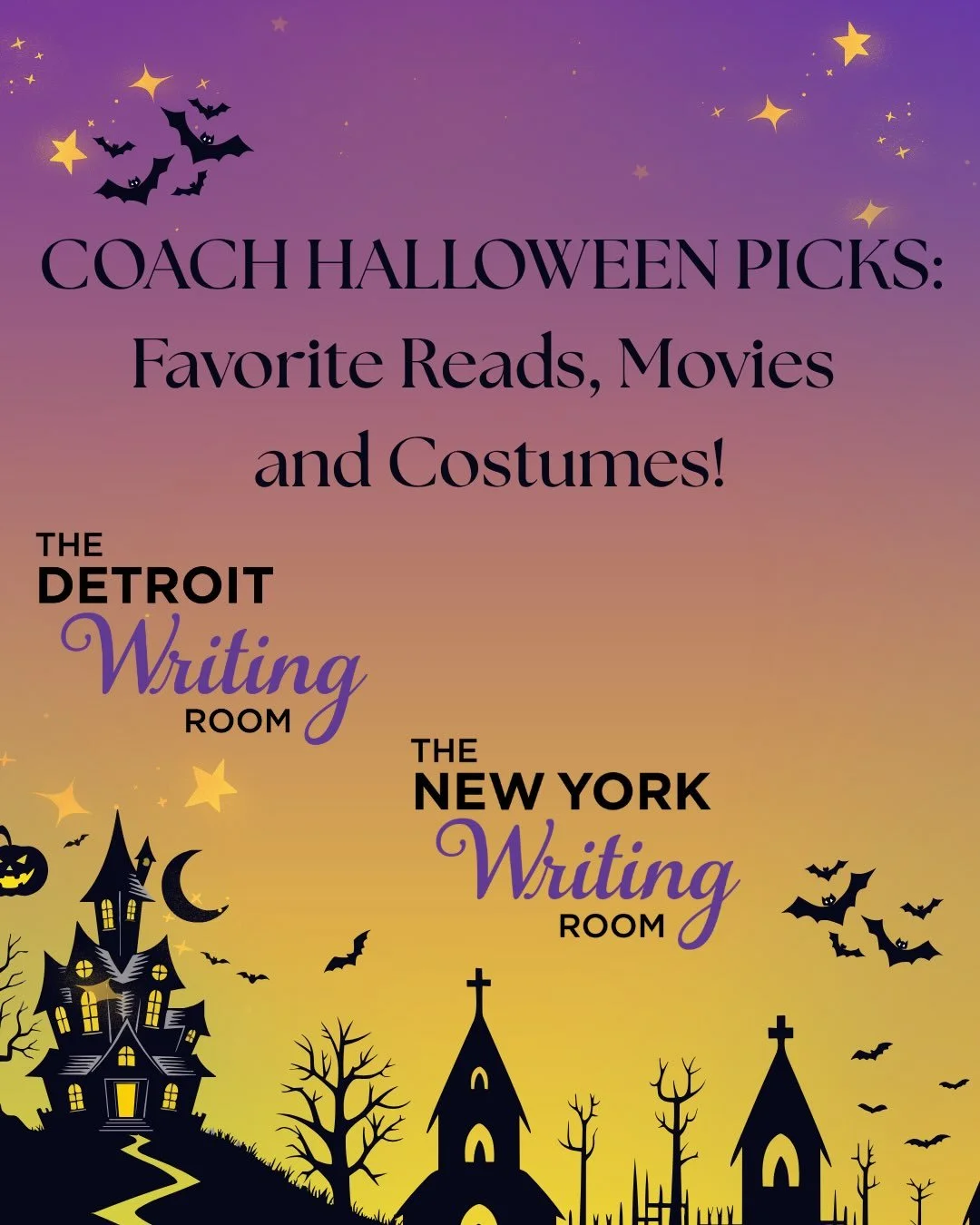 Happy Halloween Eve! 🎃

Our Detroit Writing Room and New York Writing Room coaches have shared some of their favorite spooky reads, watches and costumes! 

Share yours in the comments!

🕸️💜

#halloween #detroitwritingroom #writingcoaches #newyorkw