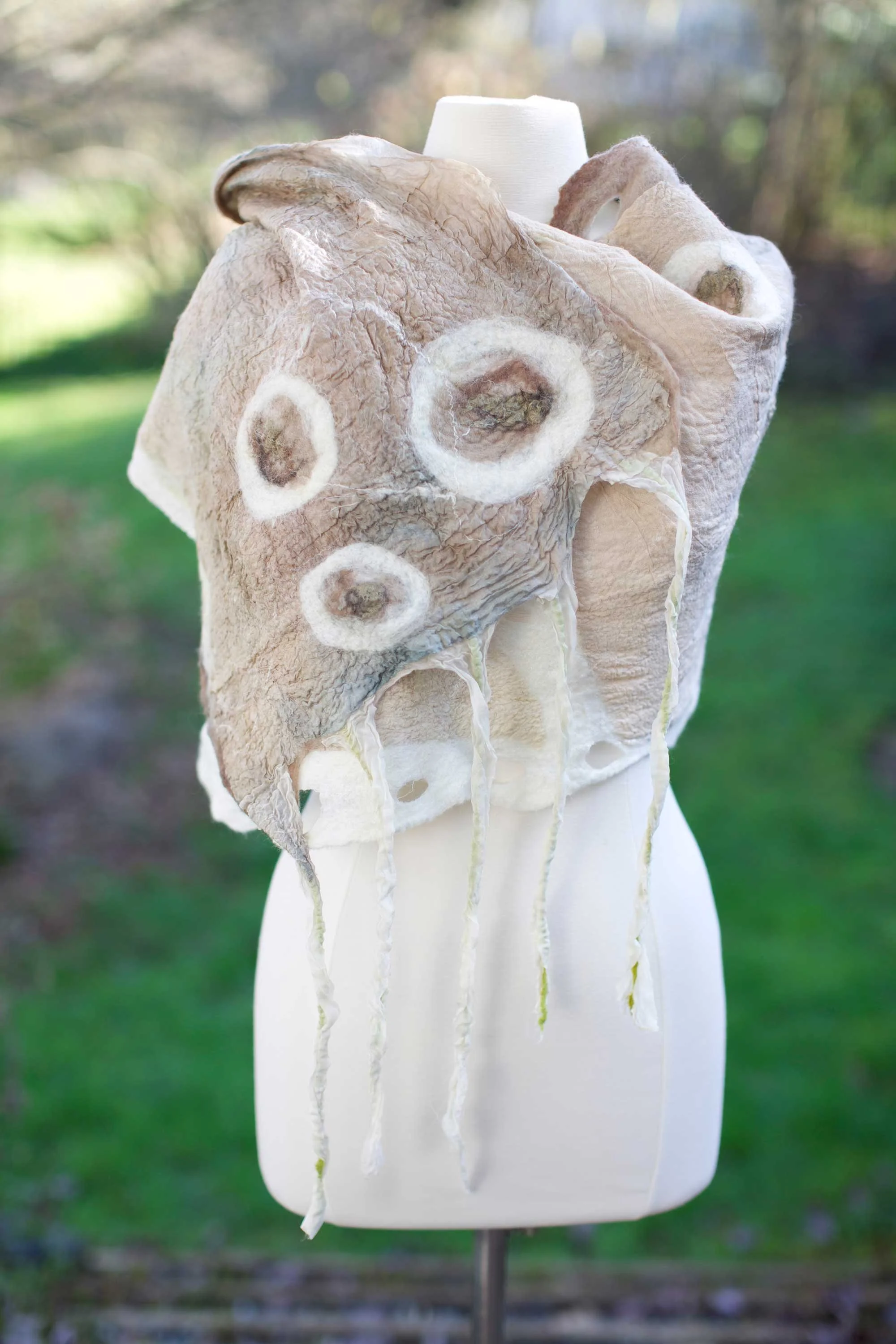 Nuno Felt Shawl in Beige and White