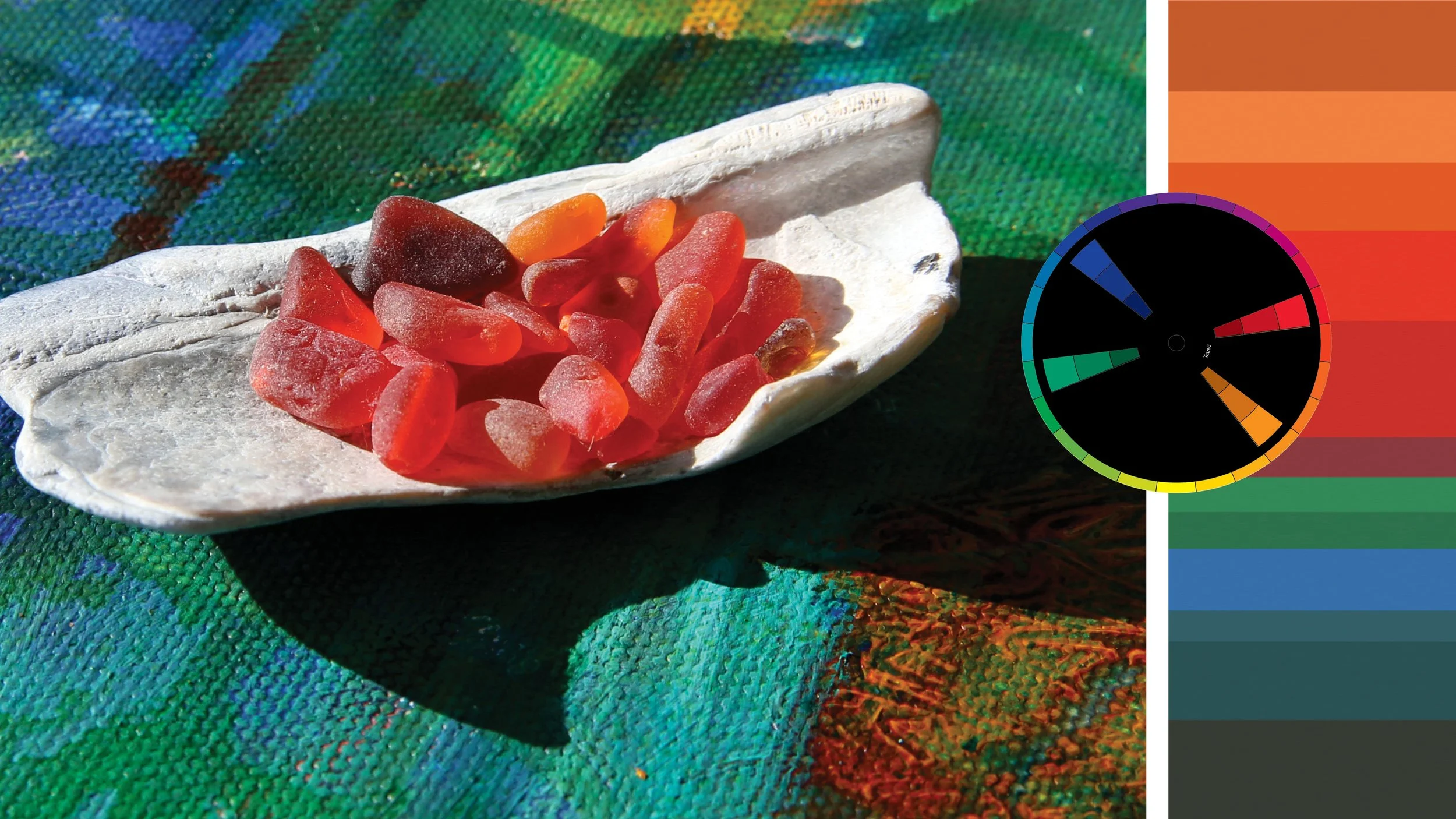 Color inspiration from a shell filled with red sea glass