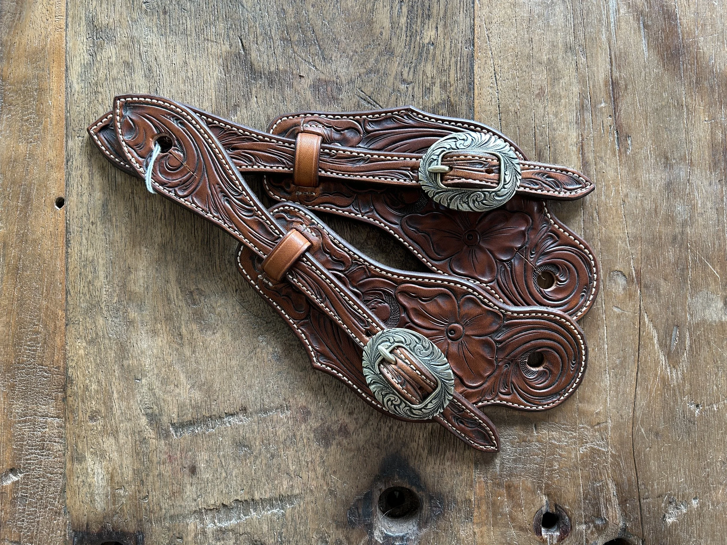 Floral Carved Buckaroo Spur Straps