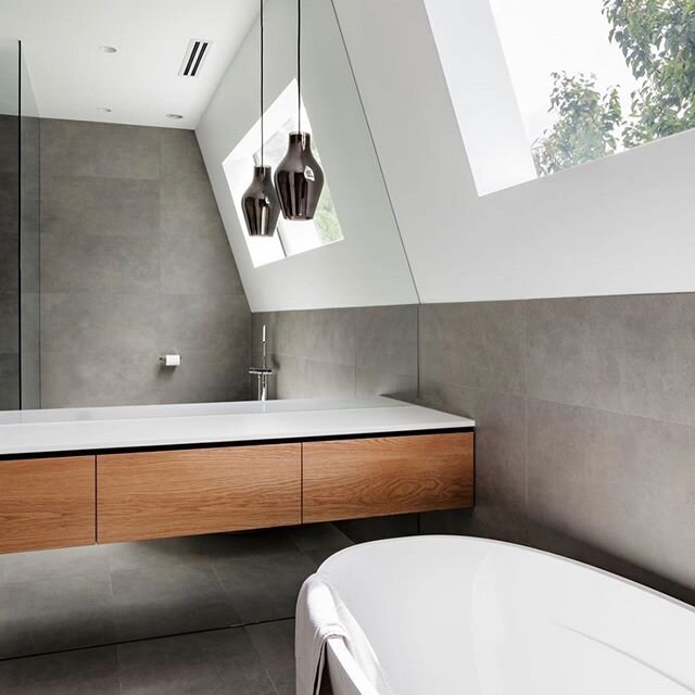 Light filled family bathroom at our Northcote House. Architecture &amp; Interiors @christina.k.architecture  Photos @nathankdavis #christinakresidential #christinakarchitecture #bathroom #architecture #interiors #australianarchitecture #architect