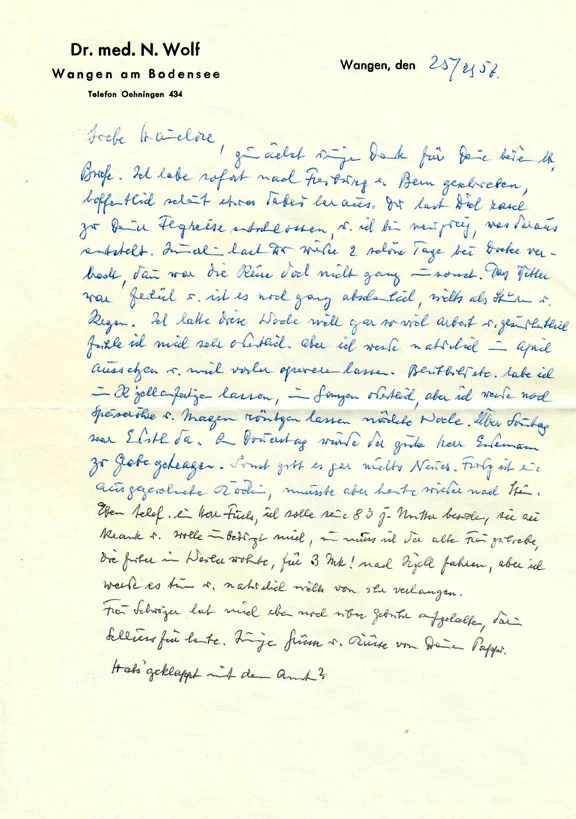 Brief Nathan Wolfs an seine Tochter Hannelore, 25.2.1957