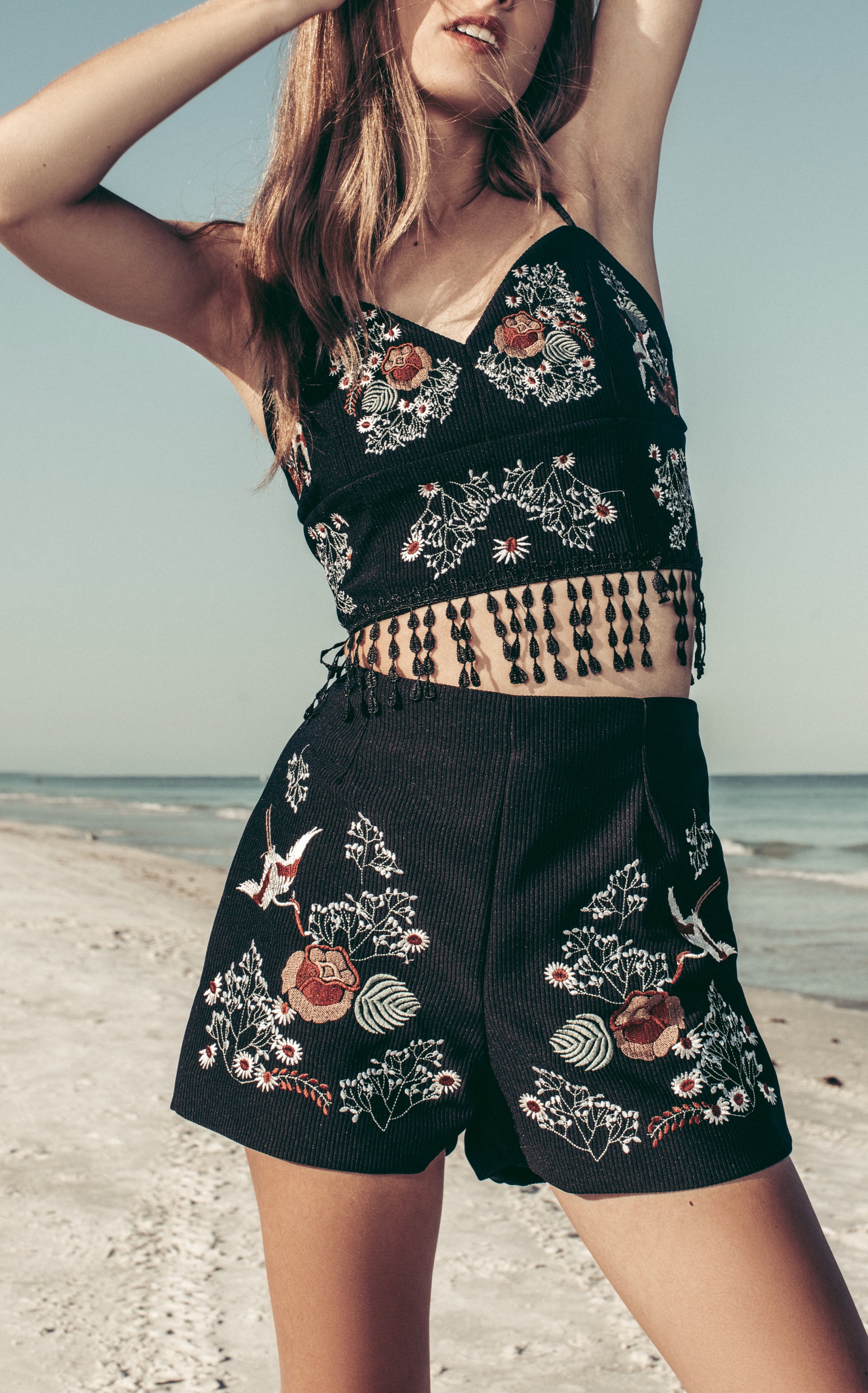 Floral Embroidery Two Piece Set