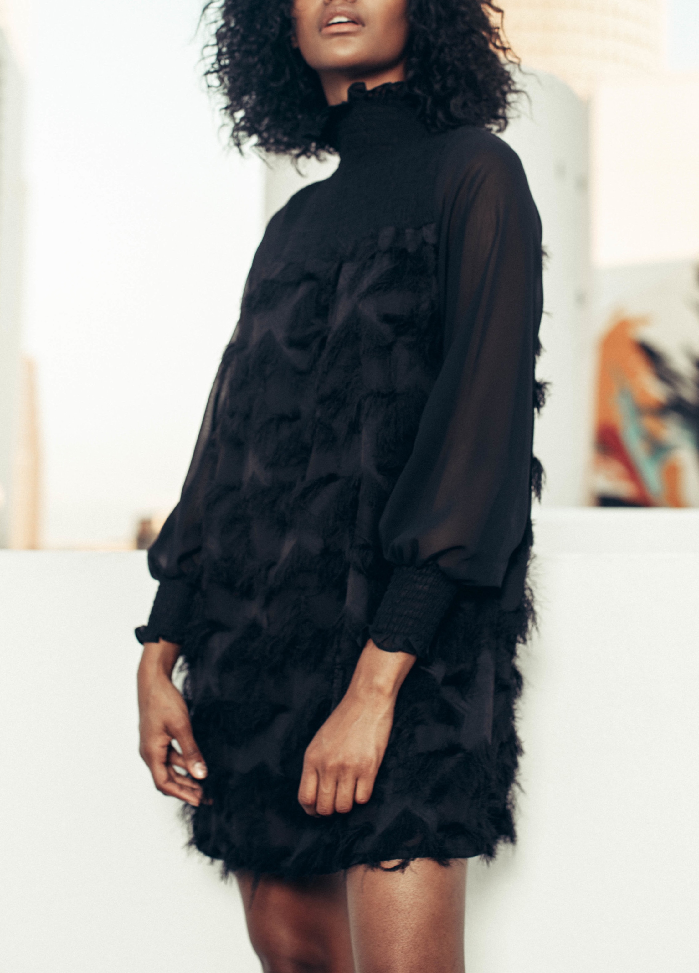 Patchwork Mesh Tassel Chiffon Dress