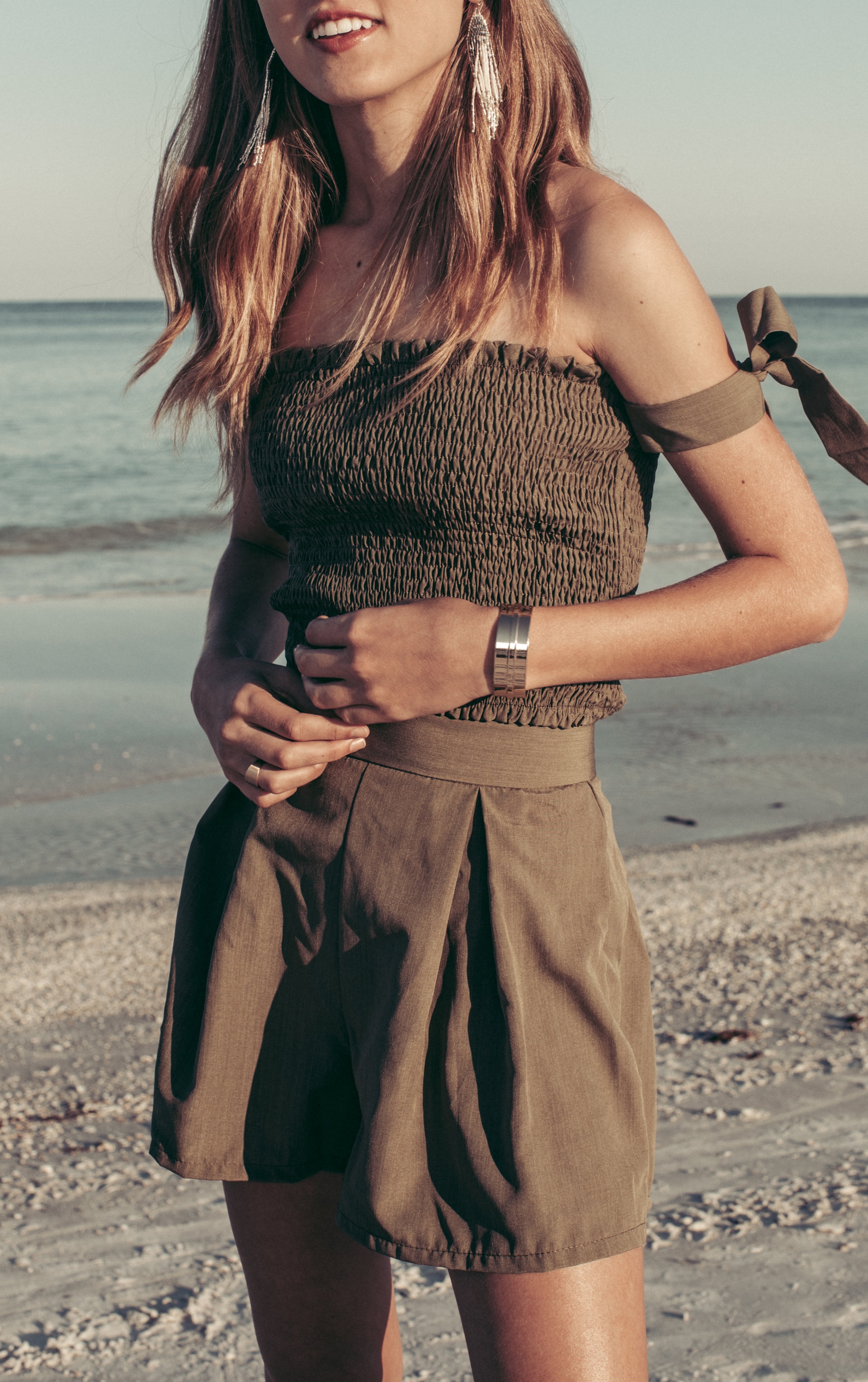 Pleated Army Green Two Piece Set