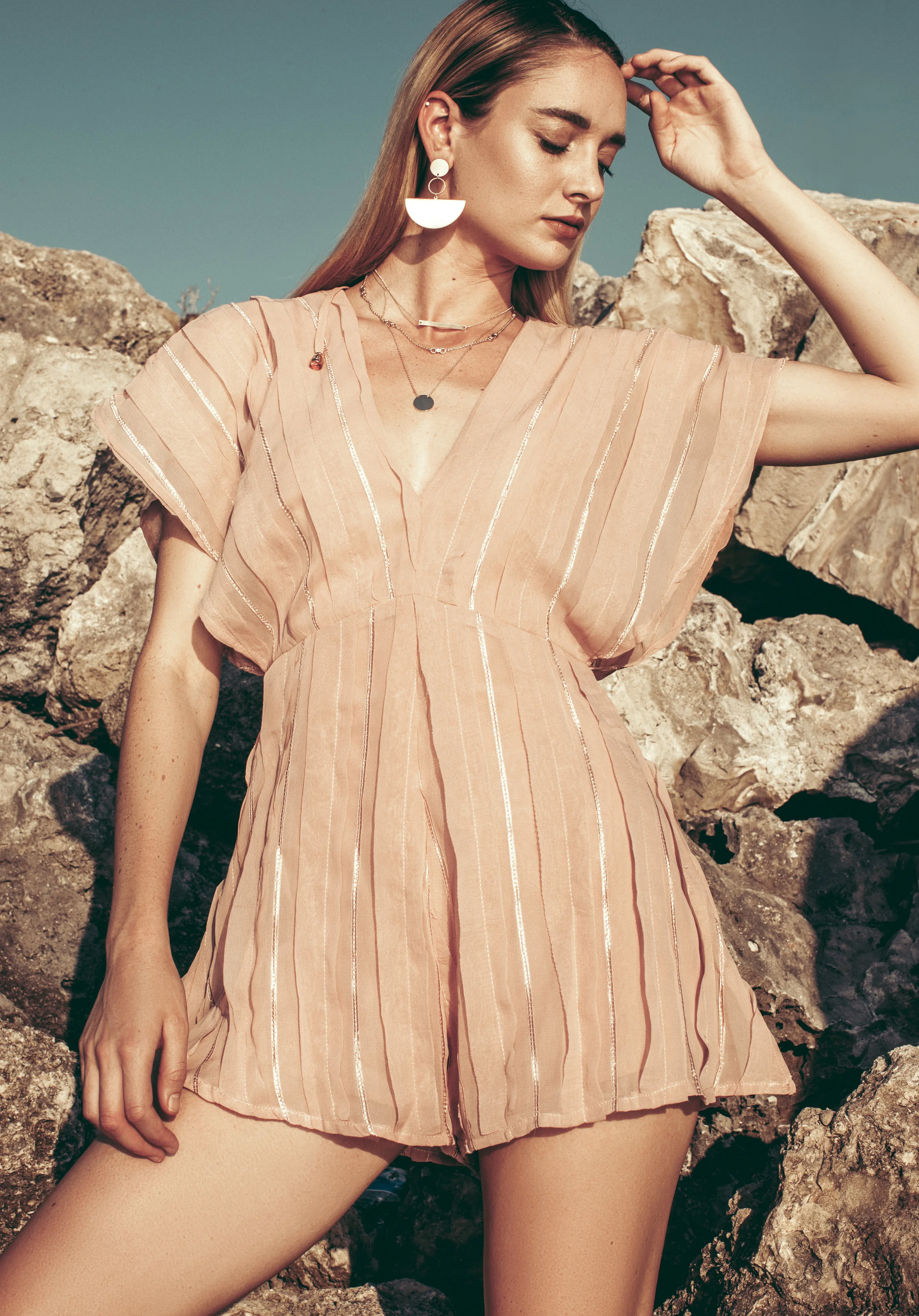 Pink Chiffon Ruffled Romper