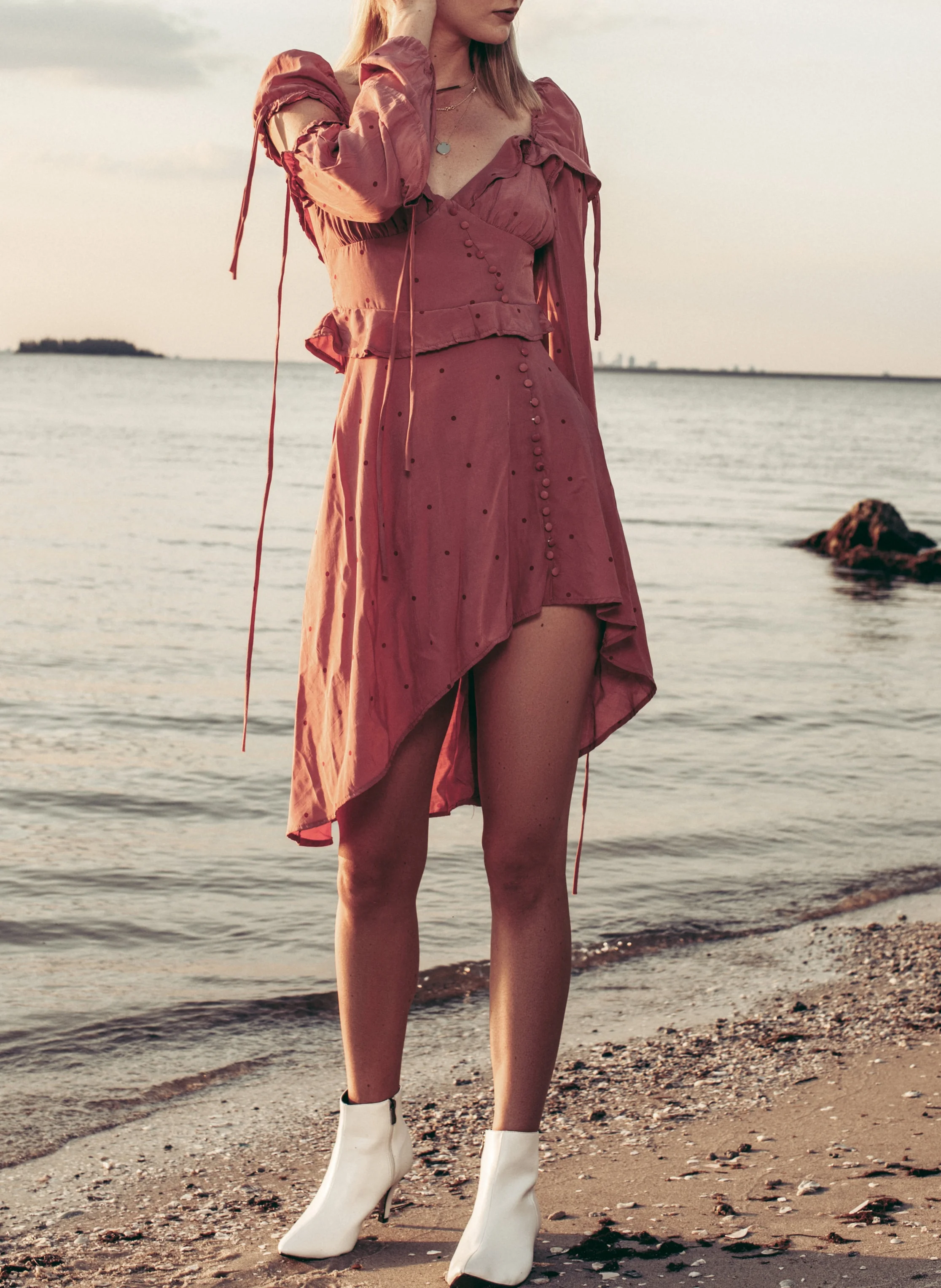 Pink Asymmetrical Dotted Ruffle Dress