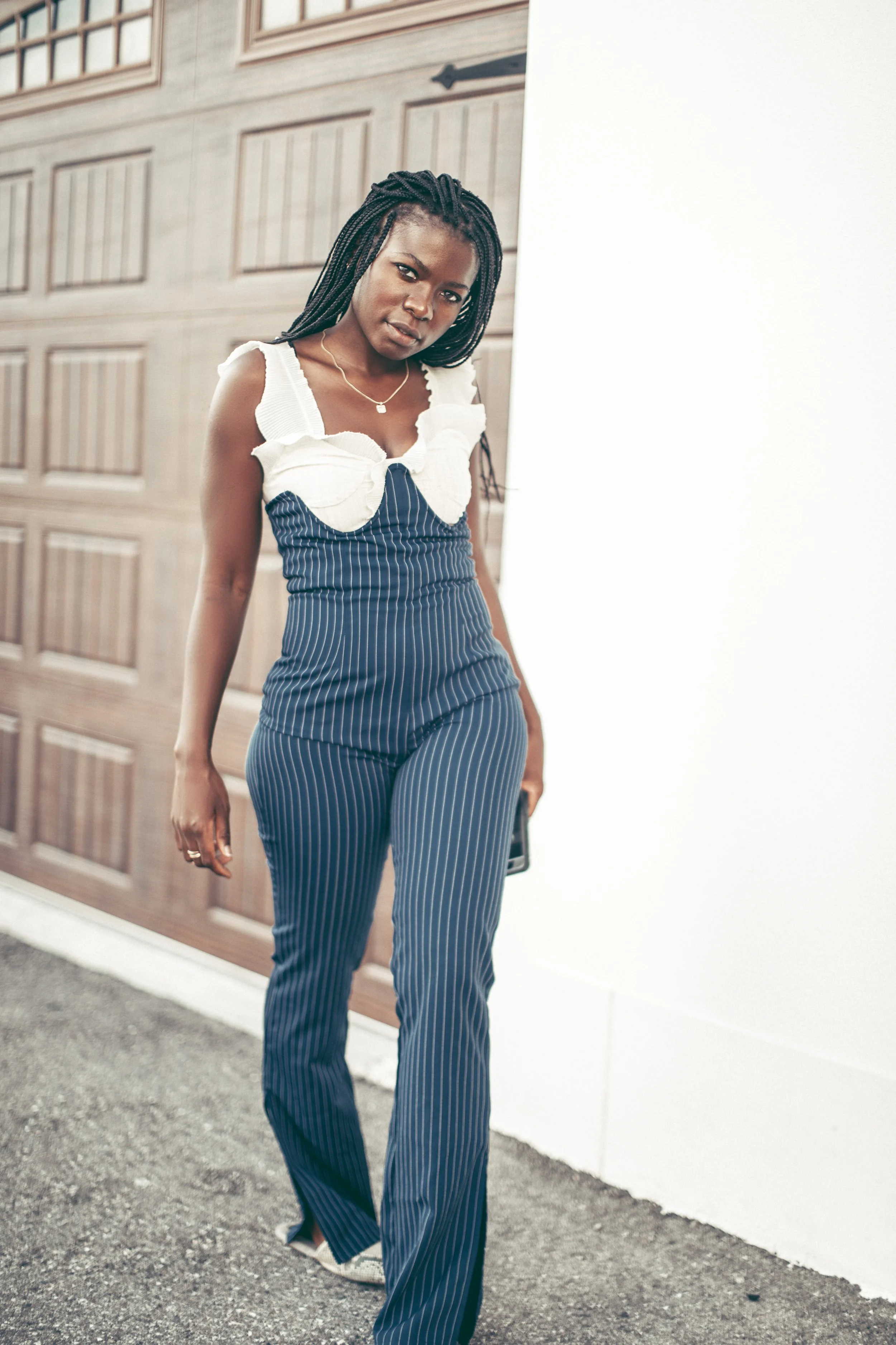 Striped Navy Blue Corset Pants
