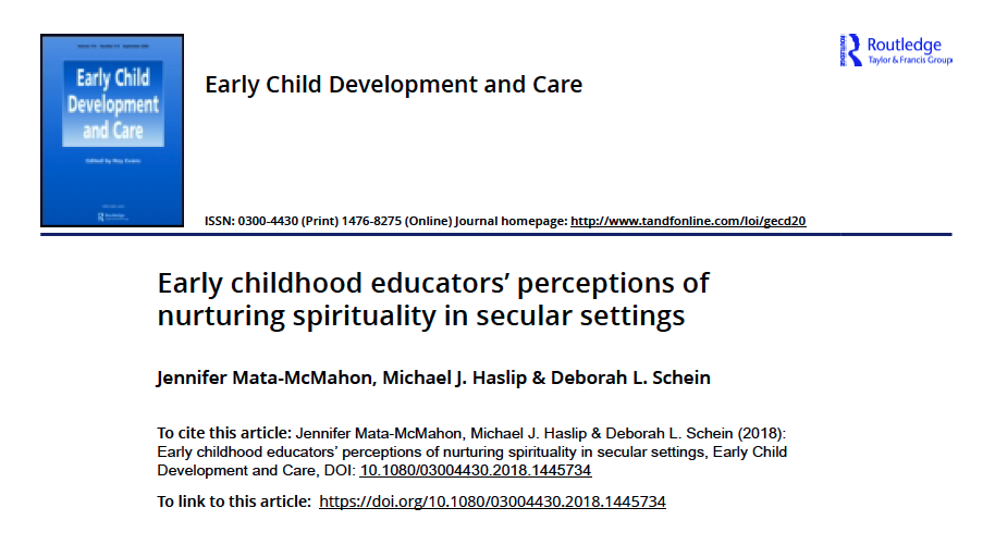 Early Childhood Educator’s Perceptions of Nurturing Spirituality in Secular Setting (2018)