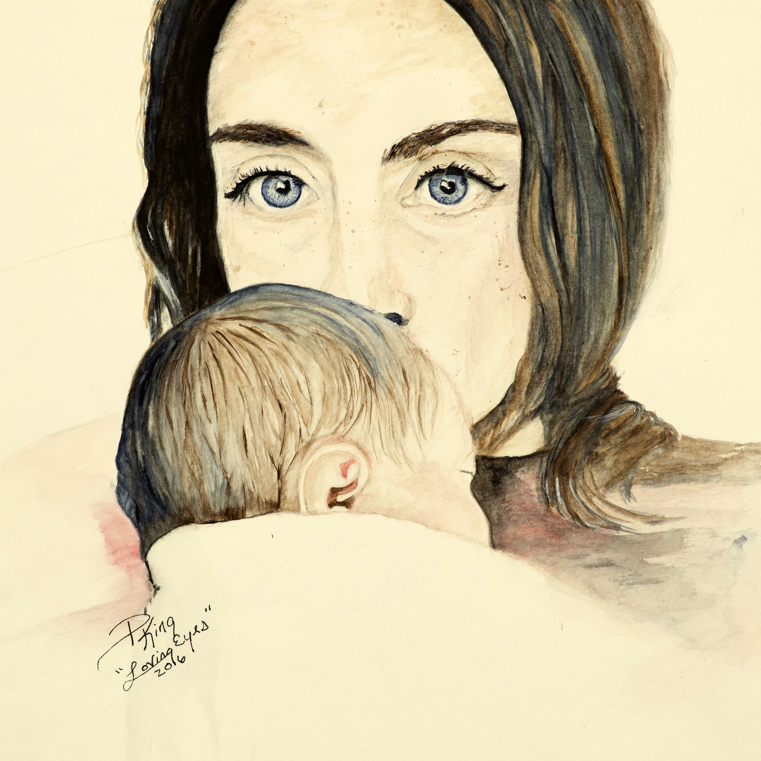 Watercolor Portrait of Mother and Child
