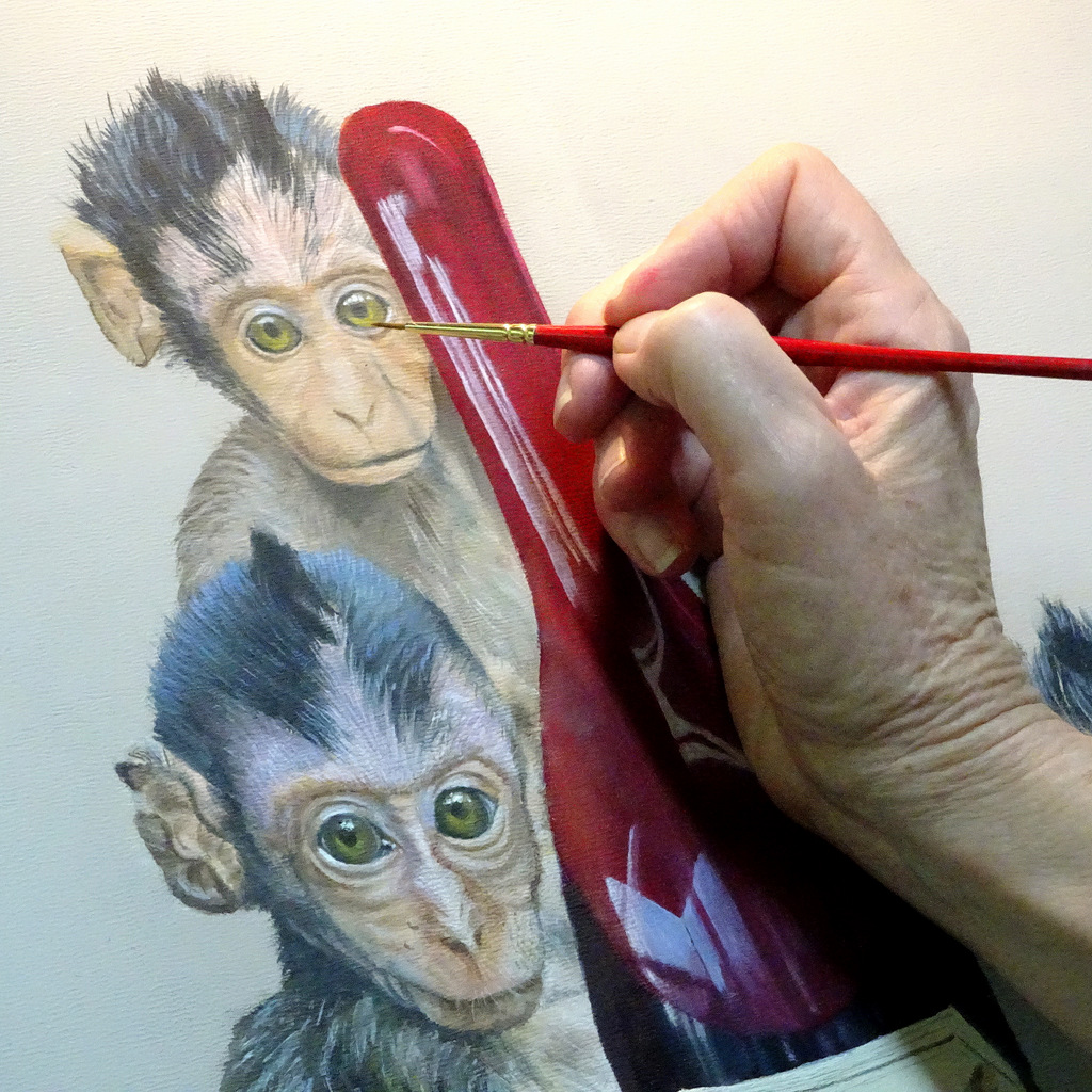 Peggy King at work on WINE MONKEYS Painting