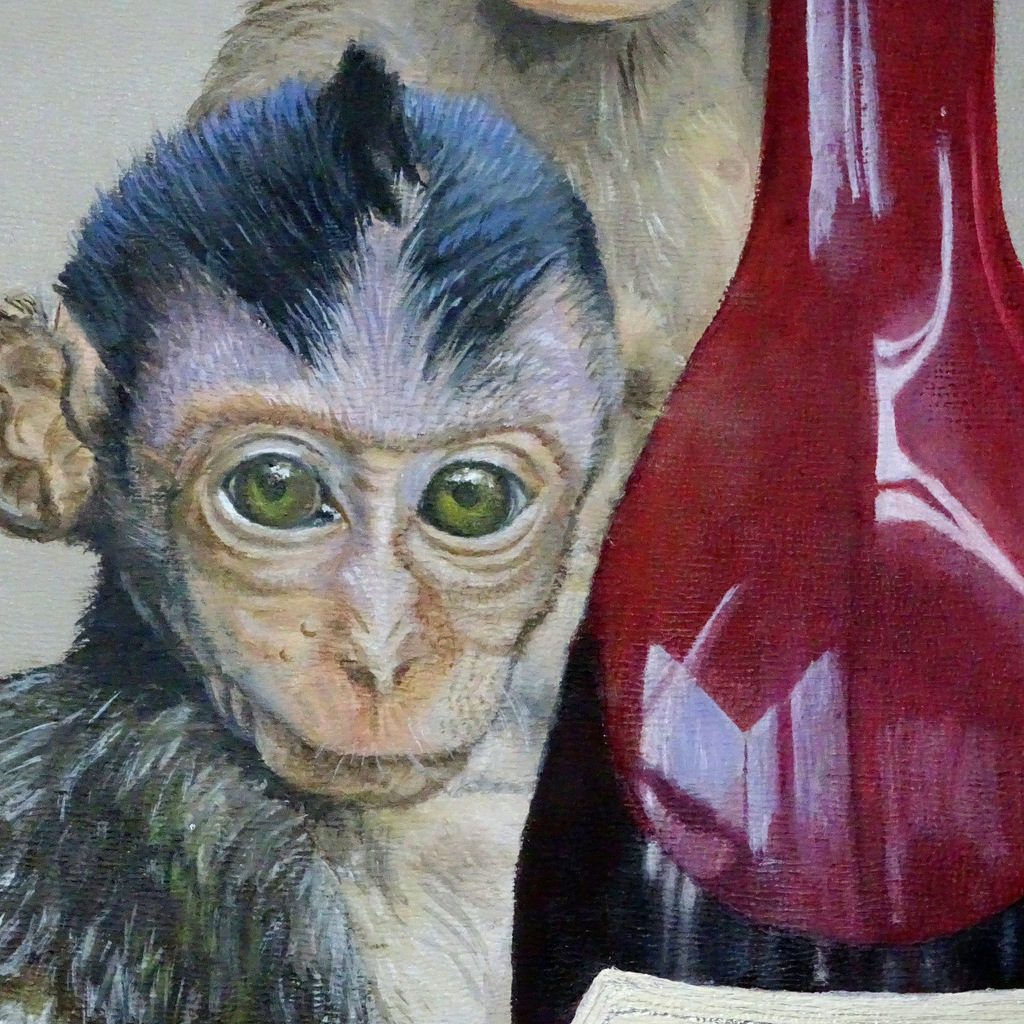 Detail of WINE MONKEYS painting in process