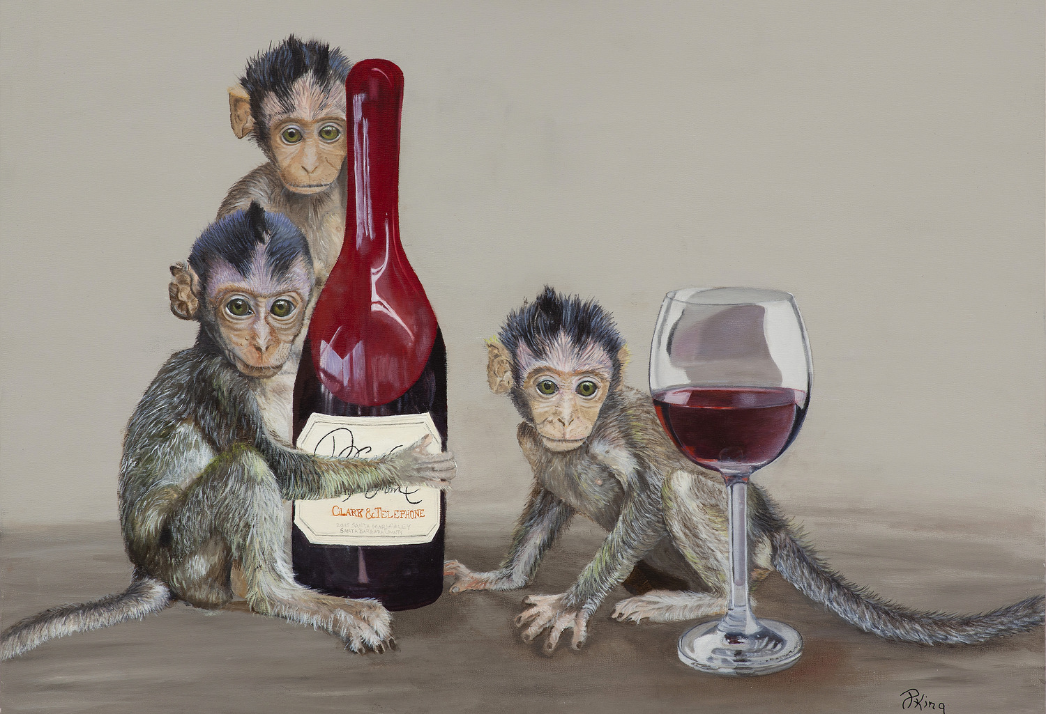 Wine Monkeys, Humorous Fine Art Wildlife Painting, Peggy King
