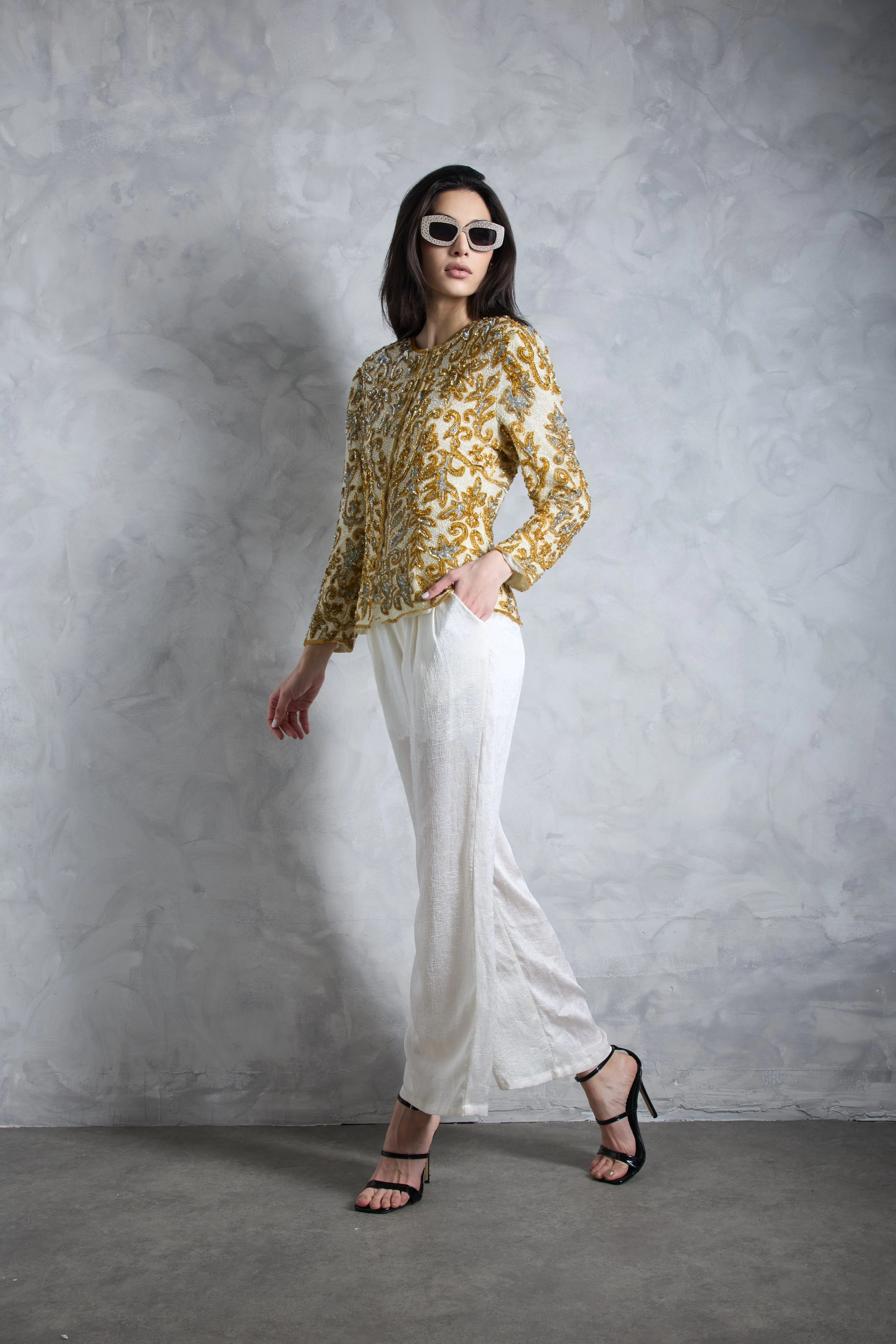 Ecru Silk Trousers