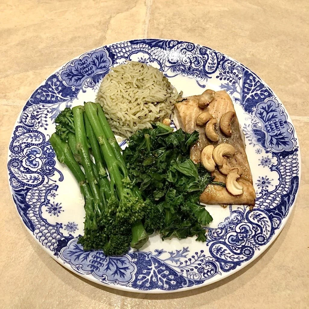 Baked Tamari and Lemon Salmon with Rice and Greens