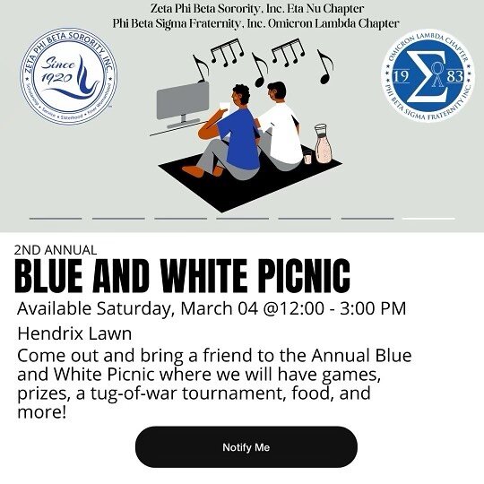 Repost from the ladies of @clemsonzetas 💙🤍

Y'all get geared up for the annual blue and white picnic this Saturday! Pre-order your plates because the food will sell out fast, and you don't wanna miss out! Raffles, games, music all on deck!

Come ge