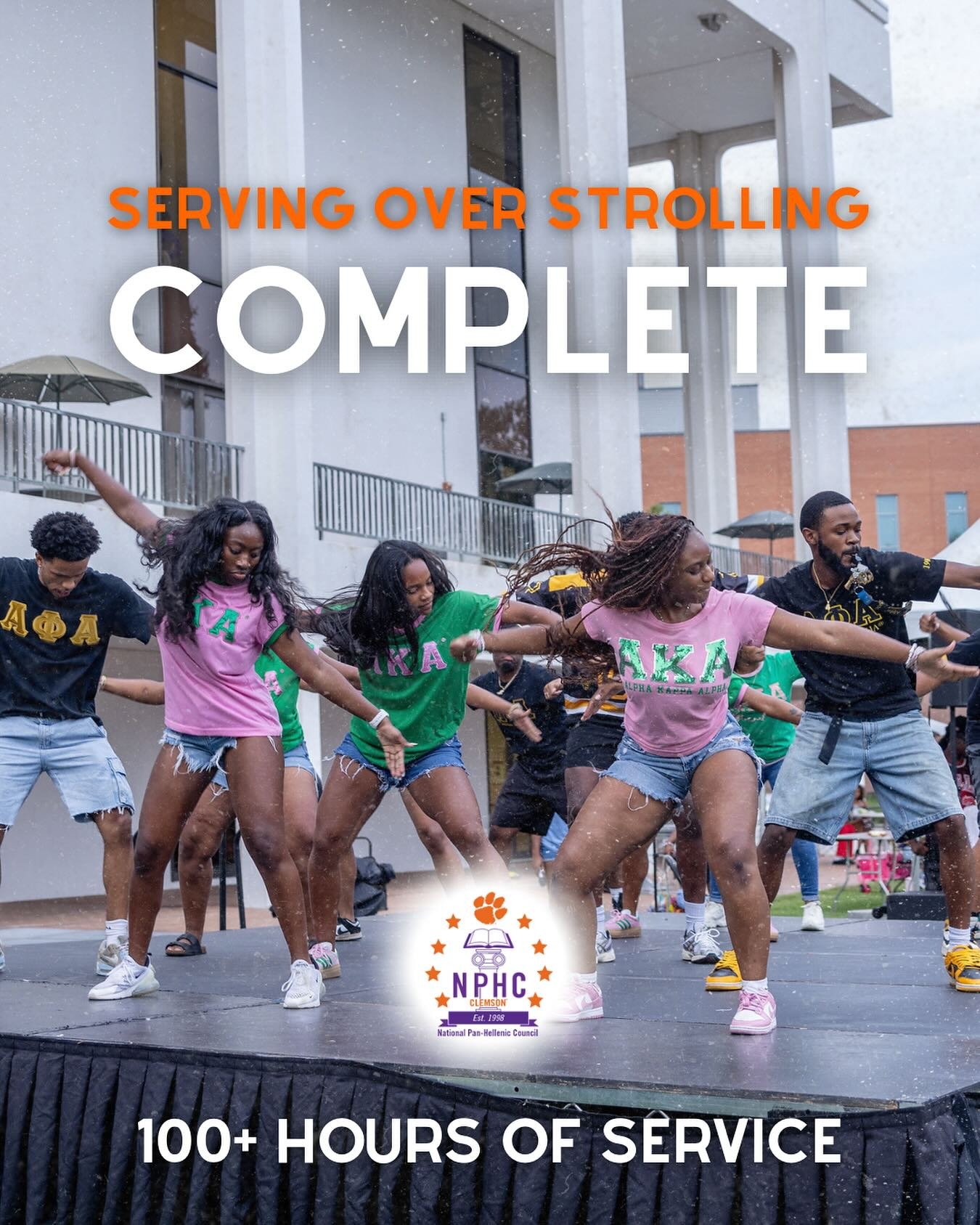 Serving Over Strolling: Challenge COMPLETE! ✨

Clemson NPHC has officially surpassed our 100-hour service goal! 🧡✨ Thanks to the dedication of our council members, we&rsquo;ve shown that service truly comes before strolling. Together, we make an imp