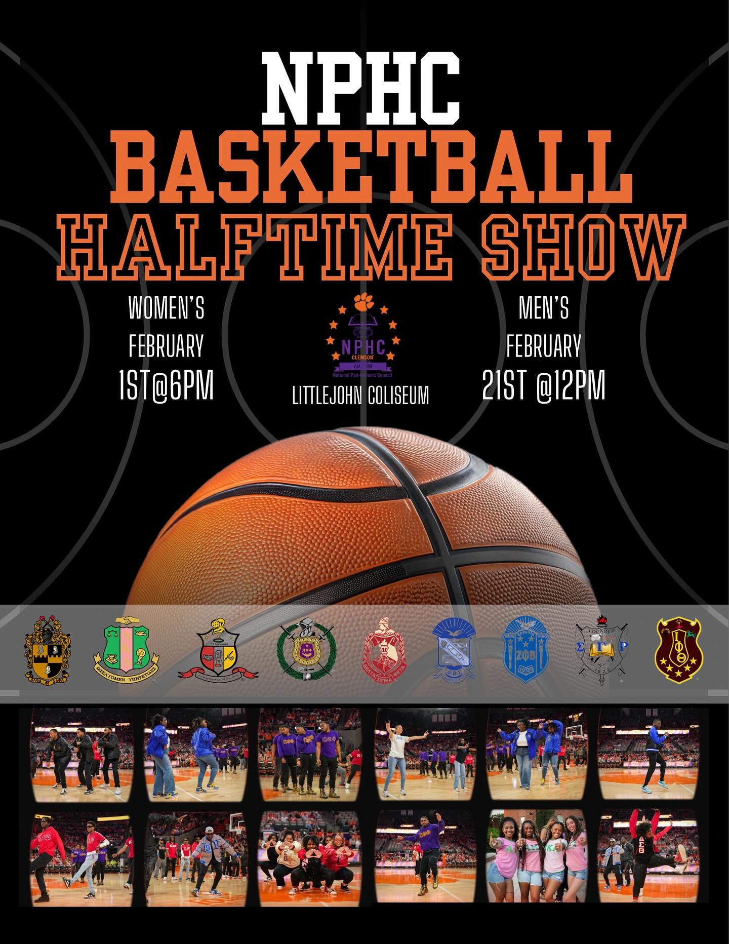 Join us at Littlejohn as NPHC takes the floor during halftime at both the Women&rsquo;s and Men&rsquo;s basketball games. 🏀

Catch us at the Women&rsquo;s game on February 1st at 6PM and the Men&rsquo;s game on February 21st at 12PM. Come out and ex