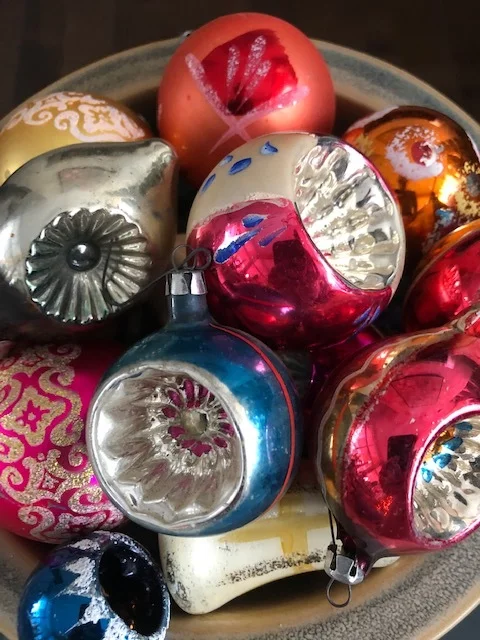 These are the antique glass ornaments my special client gave me many years ago, which started me on my own collection.