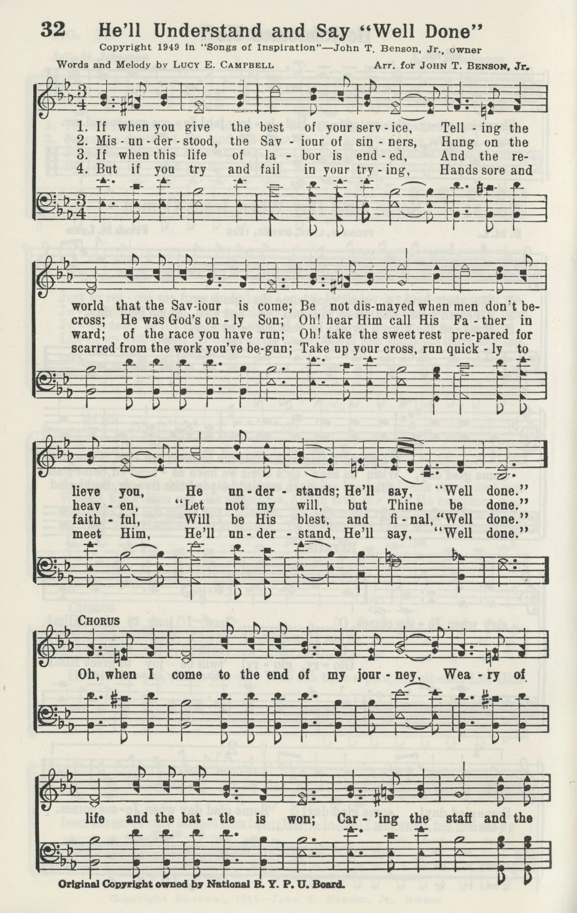 He'll Understand and Say Well Done — Hymnology Archive