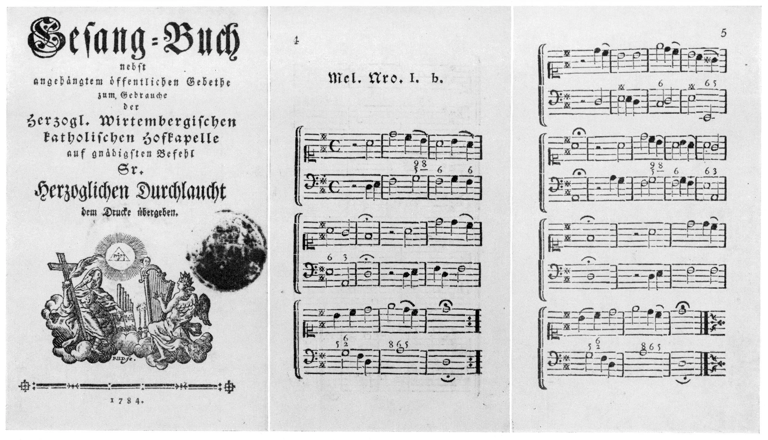 Fig. 3. Gesang-Buch nebst angehängtem öffentlichen Gebethe zum Gebrauche der Herzogl. Wirtembergischen katholischen Hofkapelle (1784), reproduced in Historical Companion to Hymns Ancient & Modern (1962).