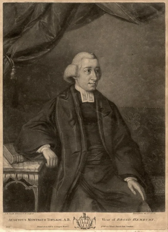 Augustus Toplady, portrait by John Raphael Smith, 1777, National Portrait Gallery (London).