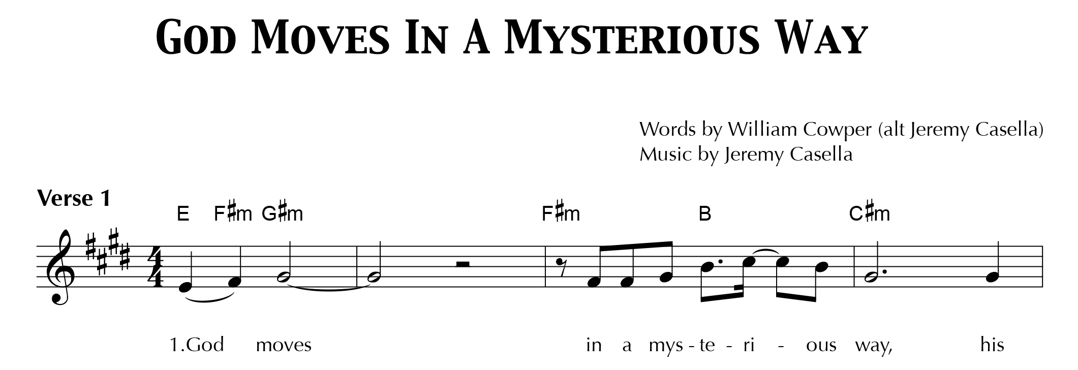 Fig. 6. “God moves in a mysterious way,” Indelible Grace Hymn Book (©2009 Saint & Pilgrim Songs), excerpt.