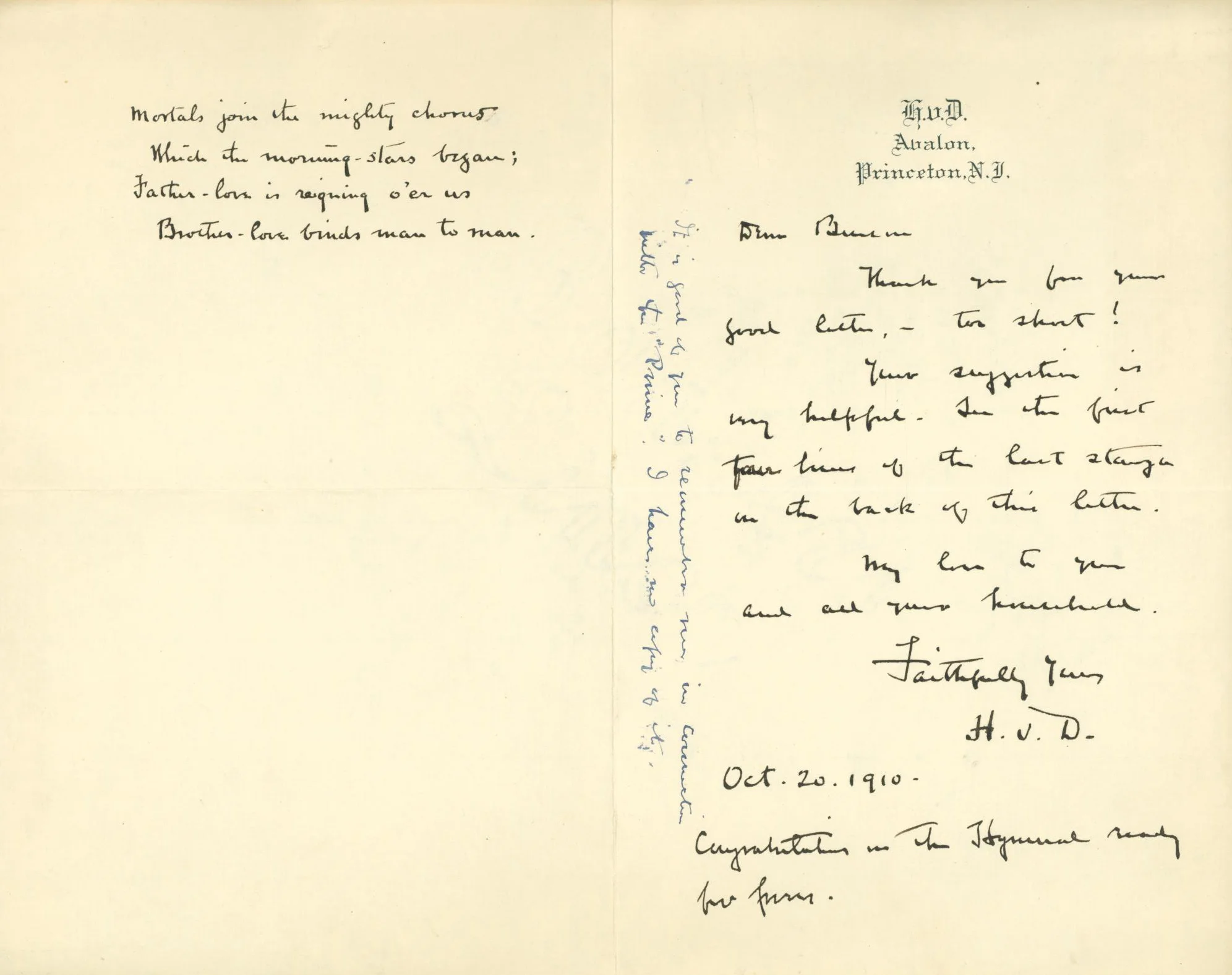 Fig. 2. Louis F. Benson Manuscript Collection, Princeton Theological Seminary.