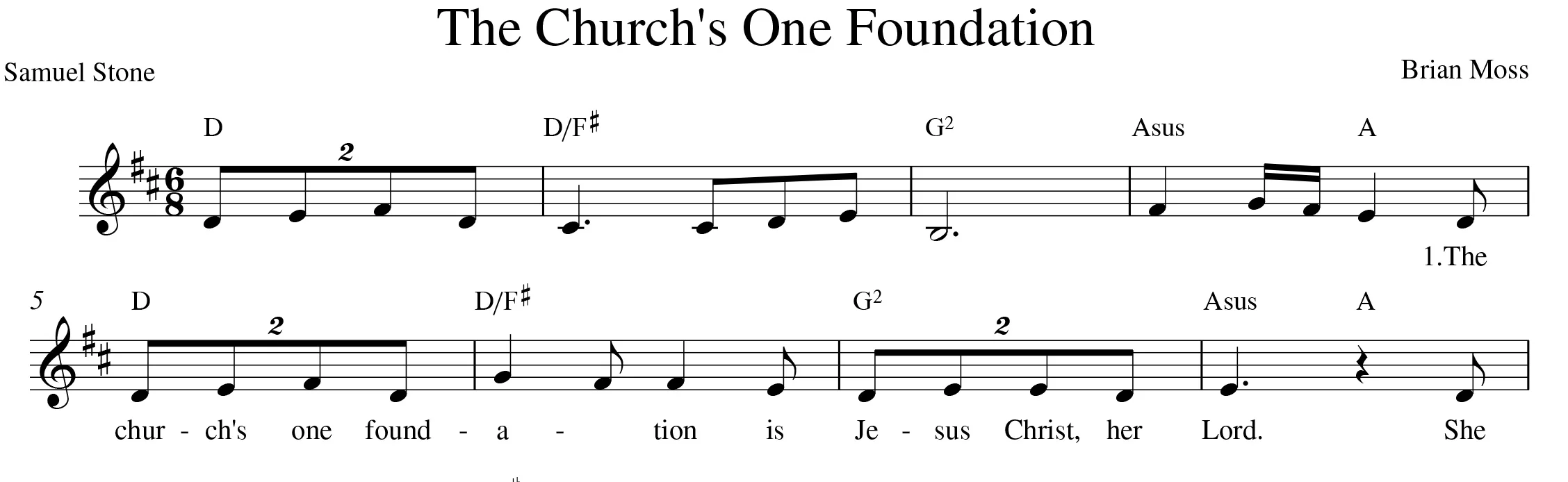 Fig. 4. Brian Moss, “The church’s one foundation (alternate version)” Indelible Grace Hymn Book (©1996), excerpt.