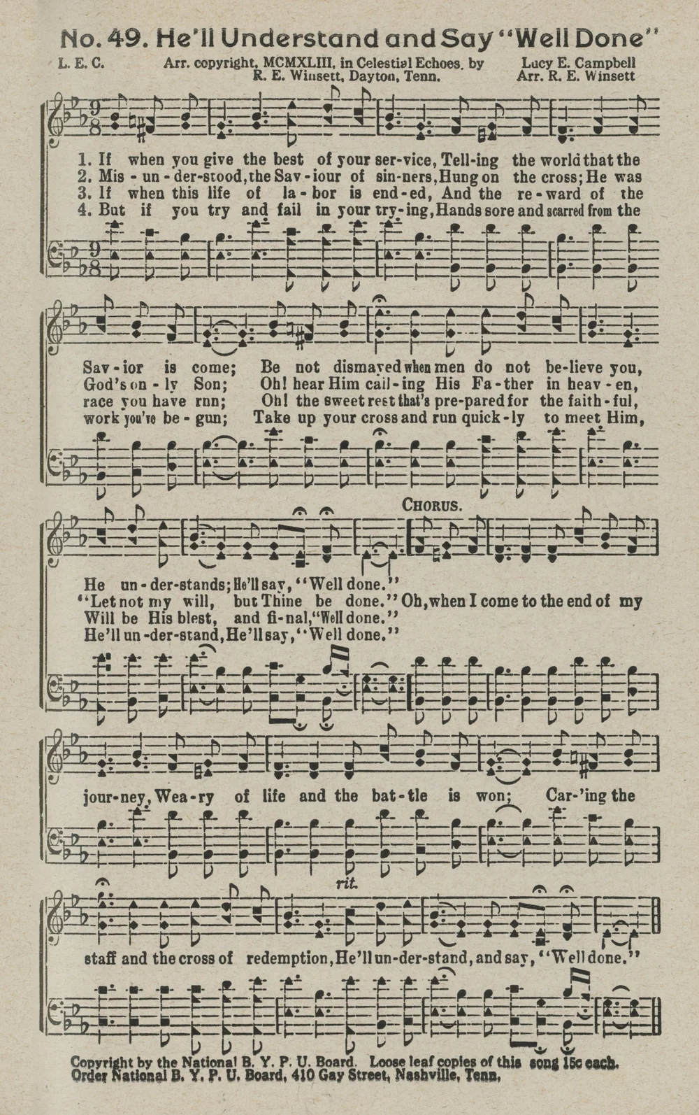 He'll Understand and Say Well Done — Hymnology Archive