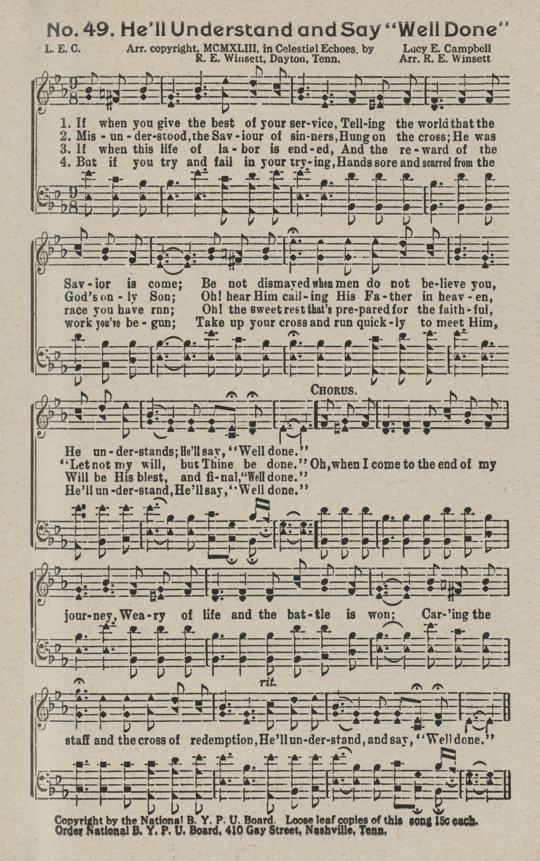 He'll Understand and Say Well Done — Hymnology Archive