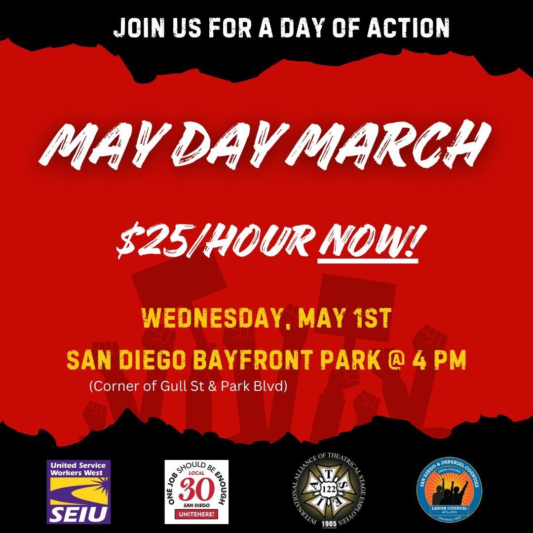 Join us next Wednesday, May 1st, for May Day! Stand with our hospitality workers' unions as we march for fair compensation of $25 per hour. These hardworking individuals deserve a livable wage in an industry capable of providing it. Save the date and