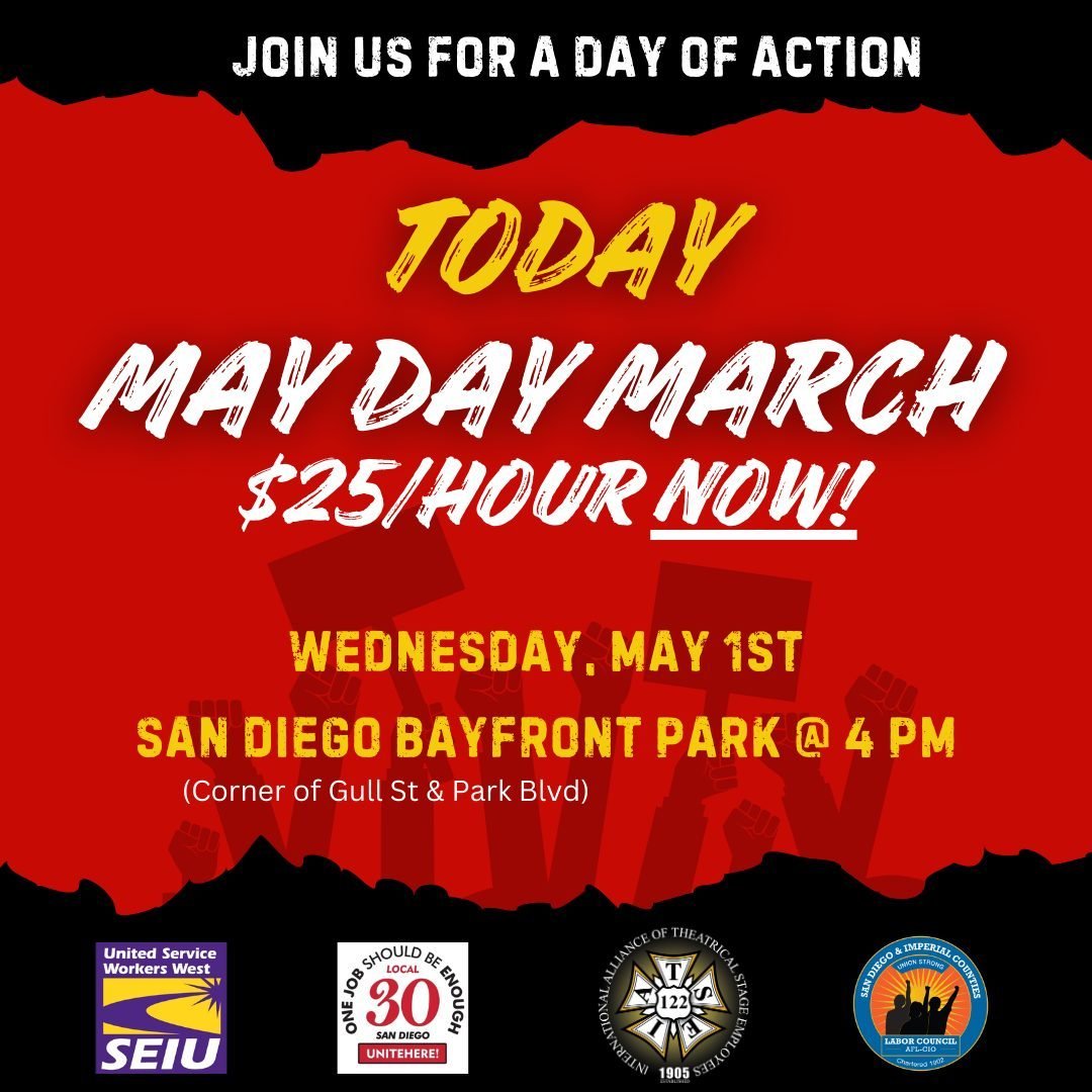 Today is MAY DAY, and hospitality workers are marching to demand an increase in the minimum wage to $25/hr. We are asking unions to come out in solidarity, and our labor and community partners to stand alongside us at this great event! #International