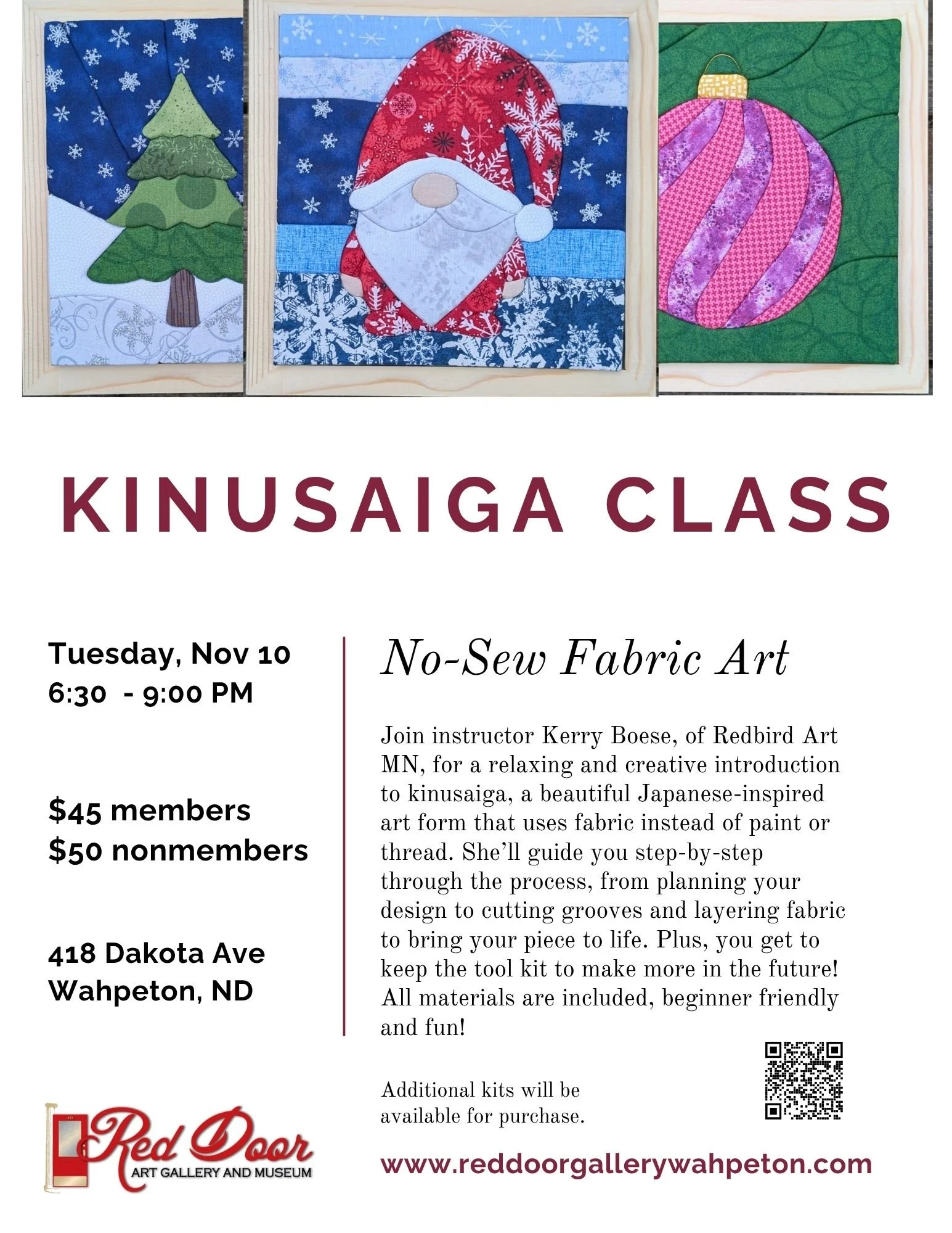 WORKSHOP: "Kinusaiga Class: No-Sew Fabric Art" @ Red Door Art Gallery &amp; Museum, Wahpeton