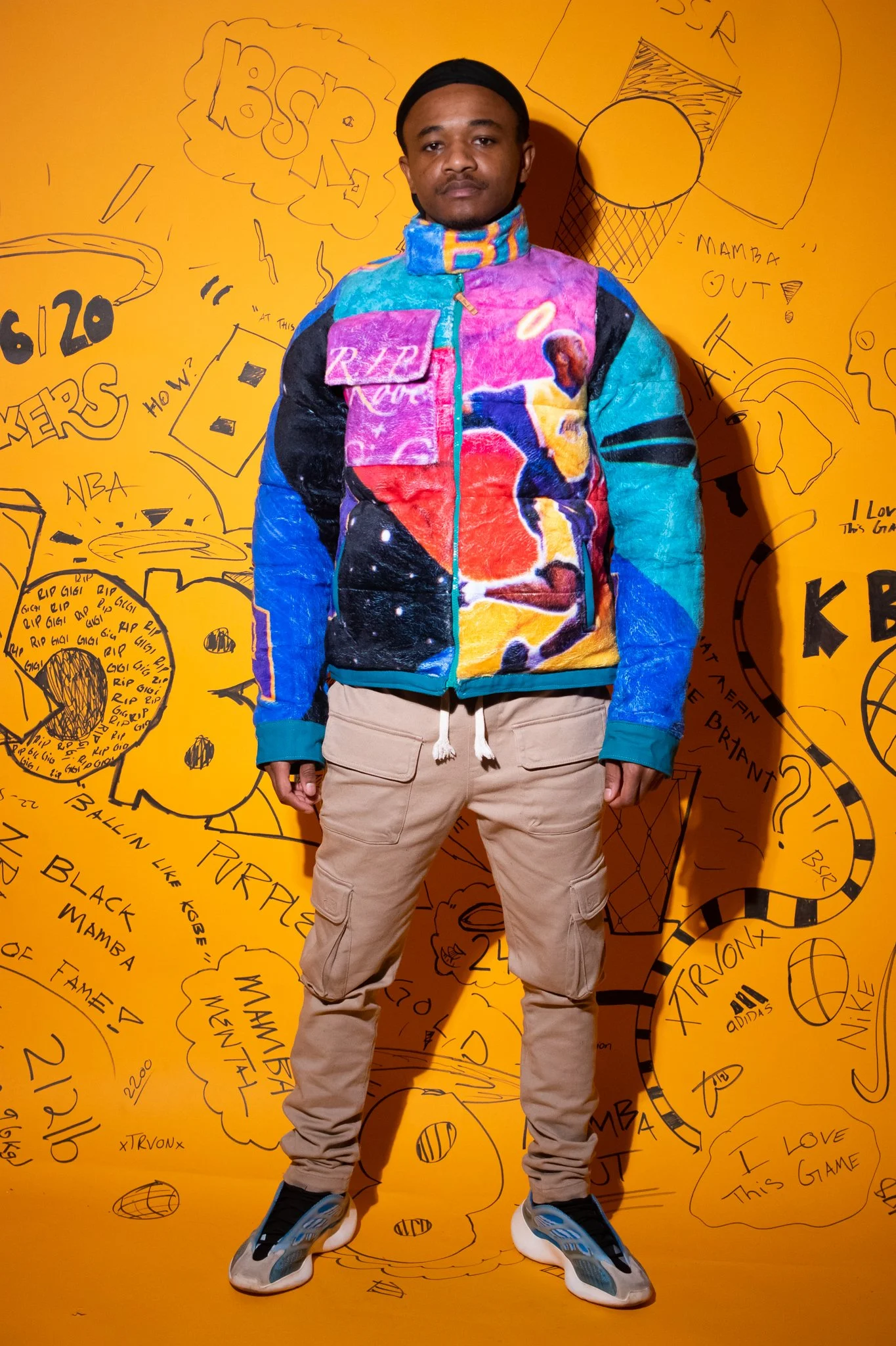  Initial prototype worn on-model to evaluate fit, scale, volume and overall silhouette development of the first jacket. (front view) 