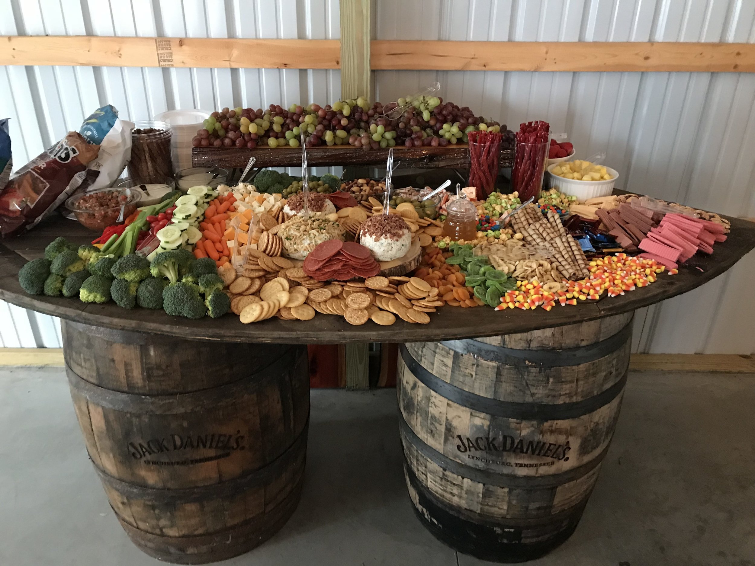Whiskey Barrel Food Table