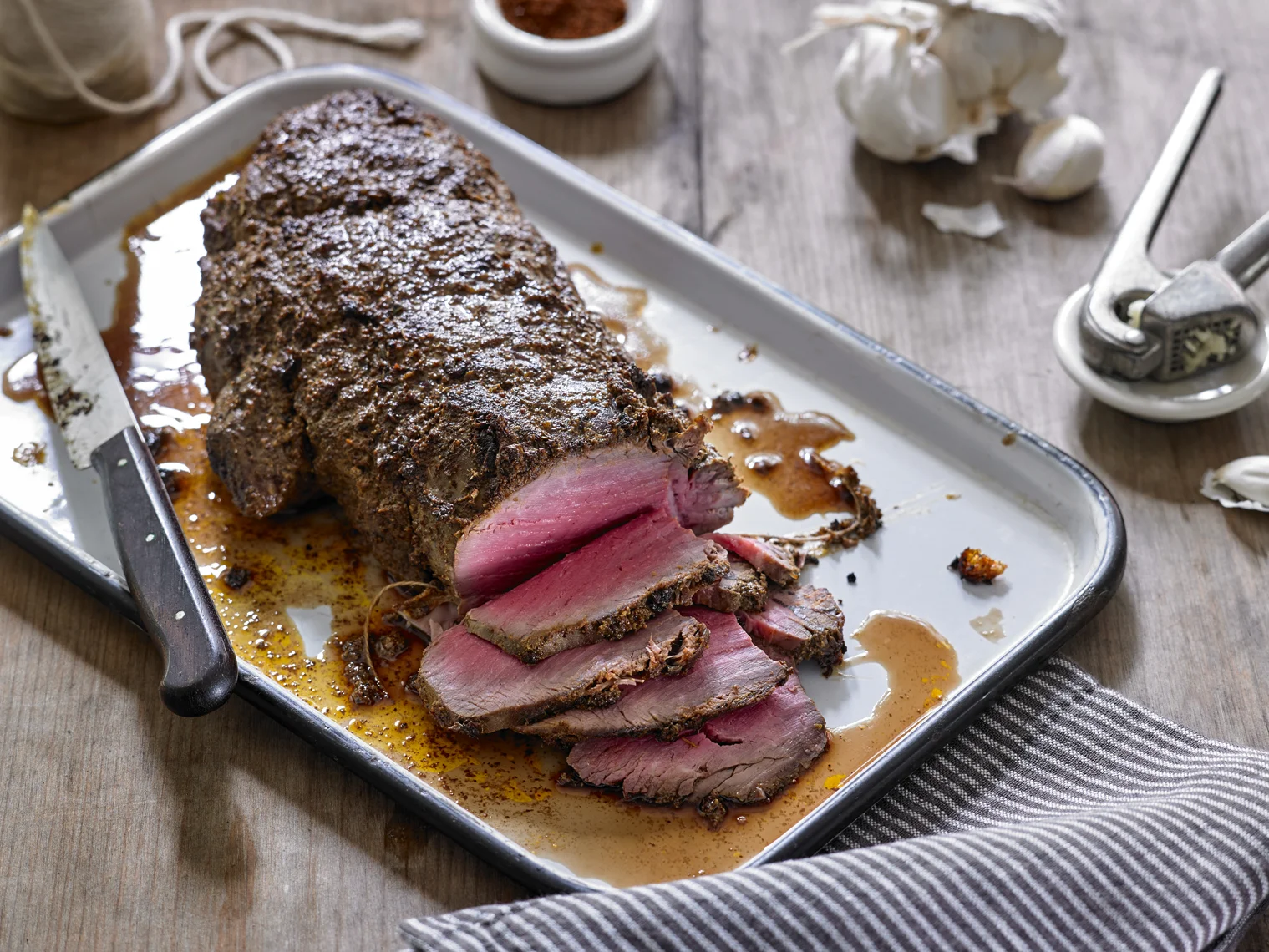 Mustard-and-Chili-Rubbed Roasted Beef Tenderloin; photo by Michael Kraus for The New York Times